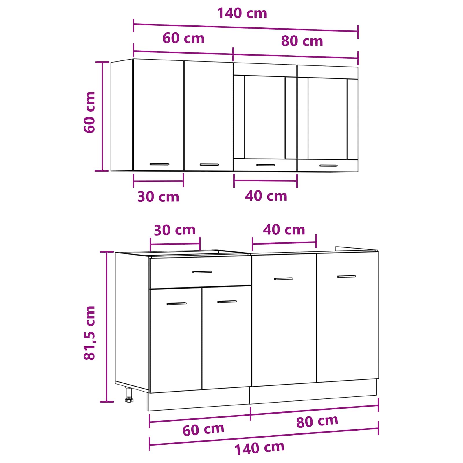 Keuken Eenheid Lyon 4 pcs Betongrijs Bewerkt hout is nu te koop bij PeponiXL, paradijselijk wonen!