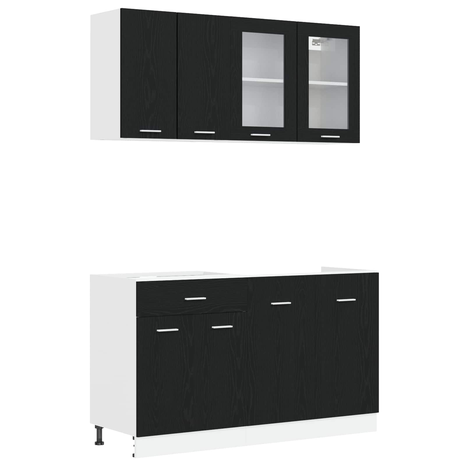 Keuken Eenheid LYON 4 pcs Zwart eiken Bewerkt hout is nu te koop bij PeponiXL, paradijselijk wonen!