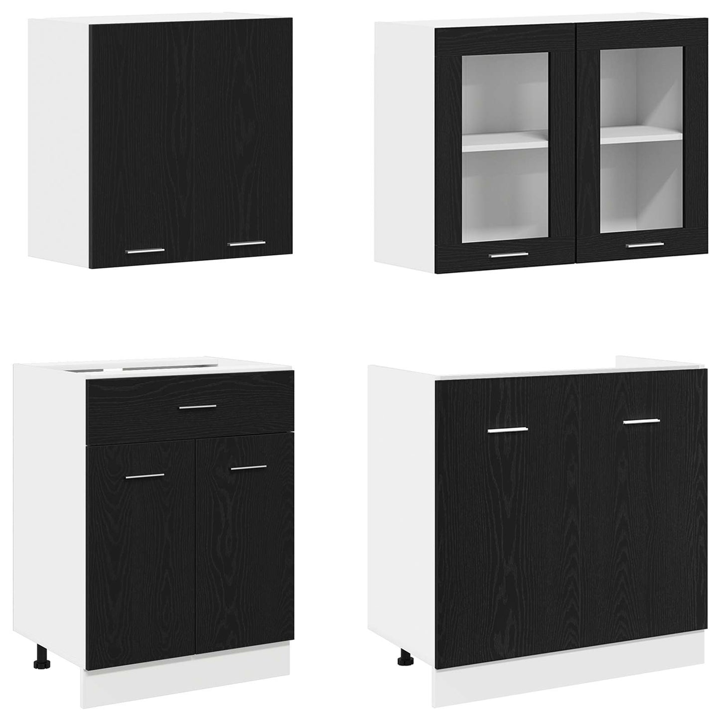 Keuken Eenheid LYON 4 pcs Zwart eiken Bewerkt hout is nu te koop bij PeponiXL, paradijselijk wonen!
