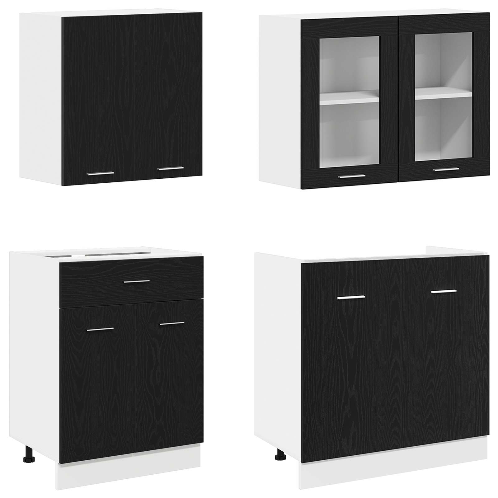 Keuken Eenheid LYON 4 pcs Zwart eiken Bewerkt hout is nu te koop bij PeponiXL, paradijselijk wonen!