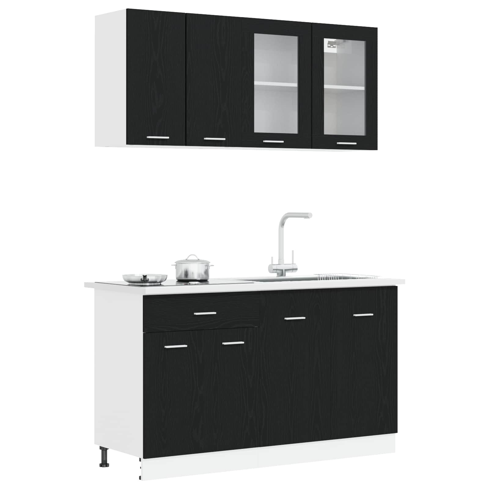 Keuken Eenheid LYON 4 pcs Zwart eiken Bewerkt hout is nu te koop bij PeponiXL, paradijselijk wonen!