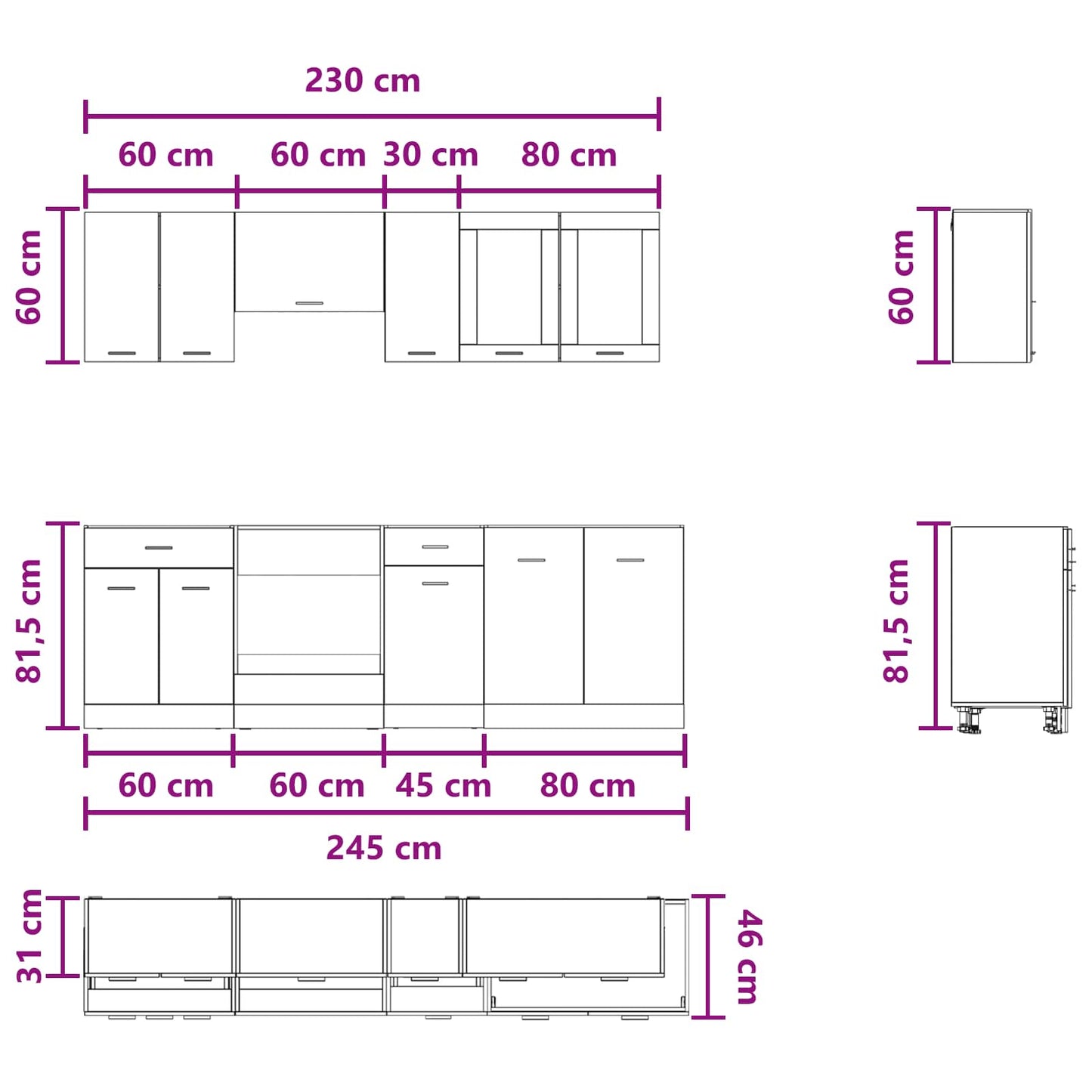Keuken Eenheid Lyon 8 pcs Bewerkt hout is nu te koop bij PeponiXL, paradijselijk wonen!