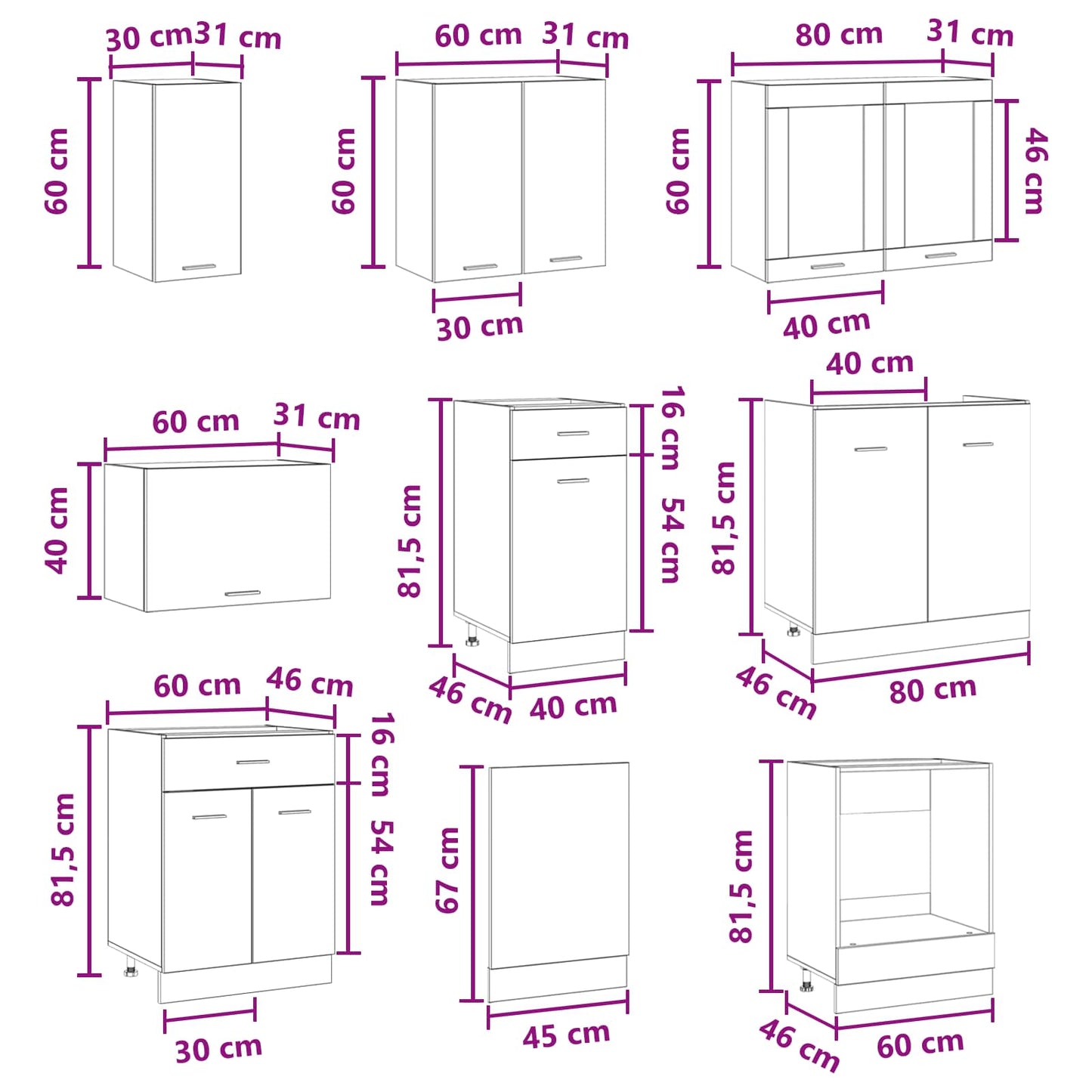 Keuken Eenheid Lyon 8 pcs Bewerkt hout is nu te koop bij PeponiXL, paradijselijk wonen!