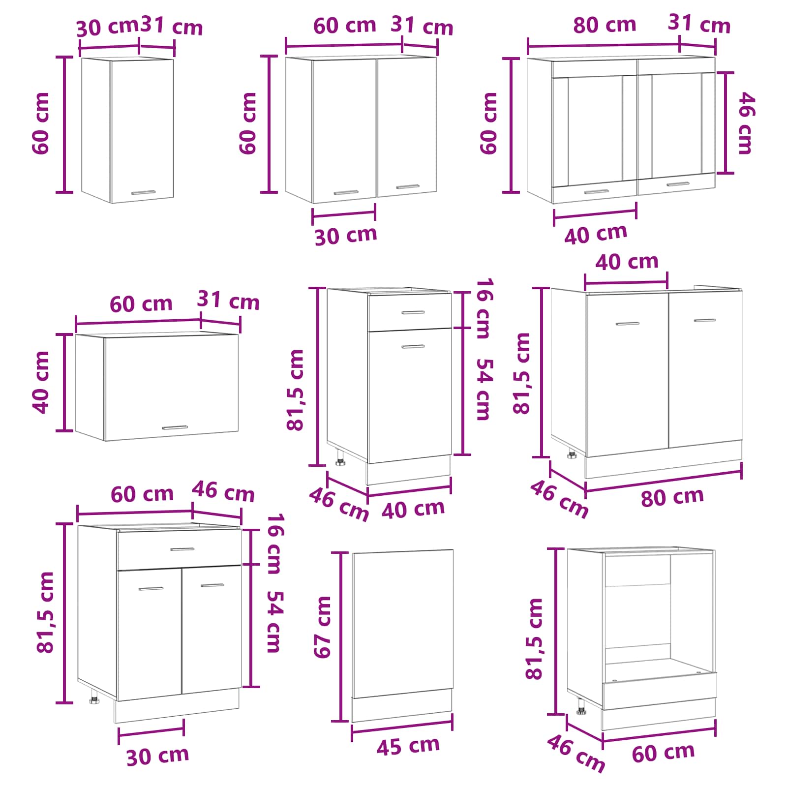 Keuken Eenheid Lyon 8 pcs Bewerkt hout is nu te koop bij PeponiXL, paradijselijk wonen!