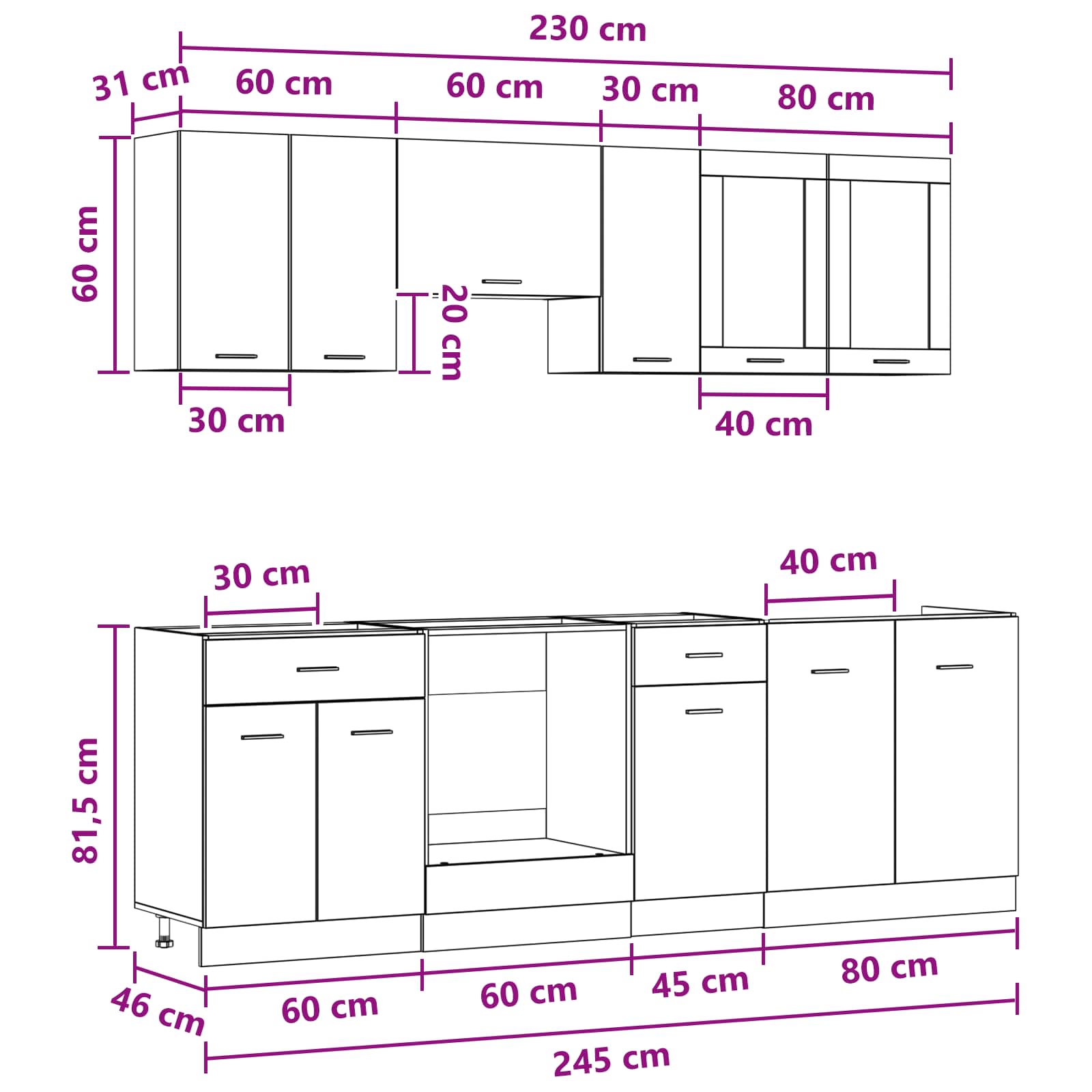 Keuken Eenheid Lyon 8 pcs Bewerkt hout is nu te koop bij PeponiXL, paradijselijk wonen!
