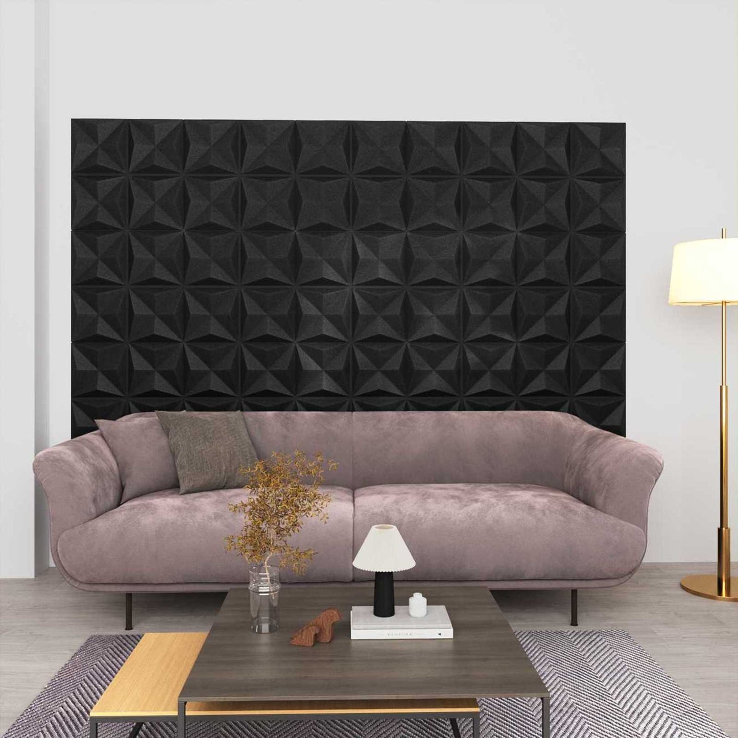 Wandpanelen 48 pcs Origami Zwart 50 x 50 cm XPS Schuim is nu te koop bij PeponiXL, paradijselijk wonen!