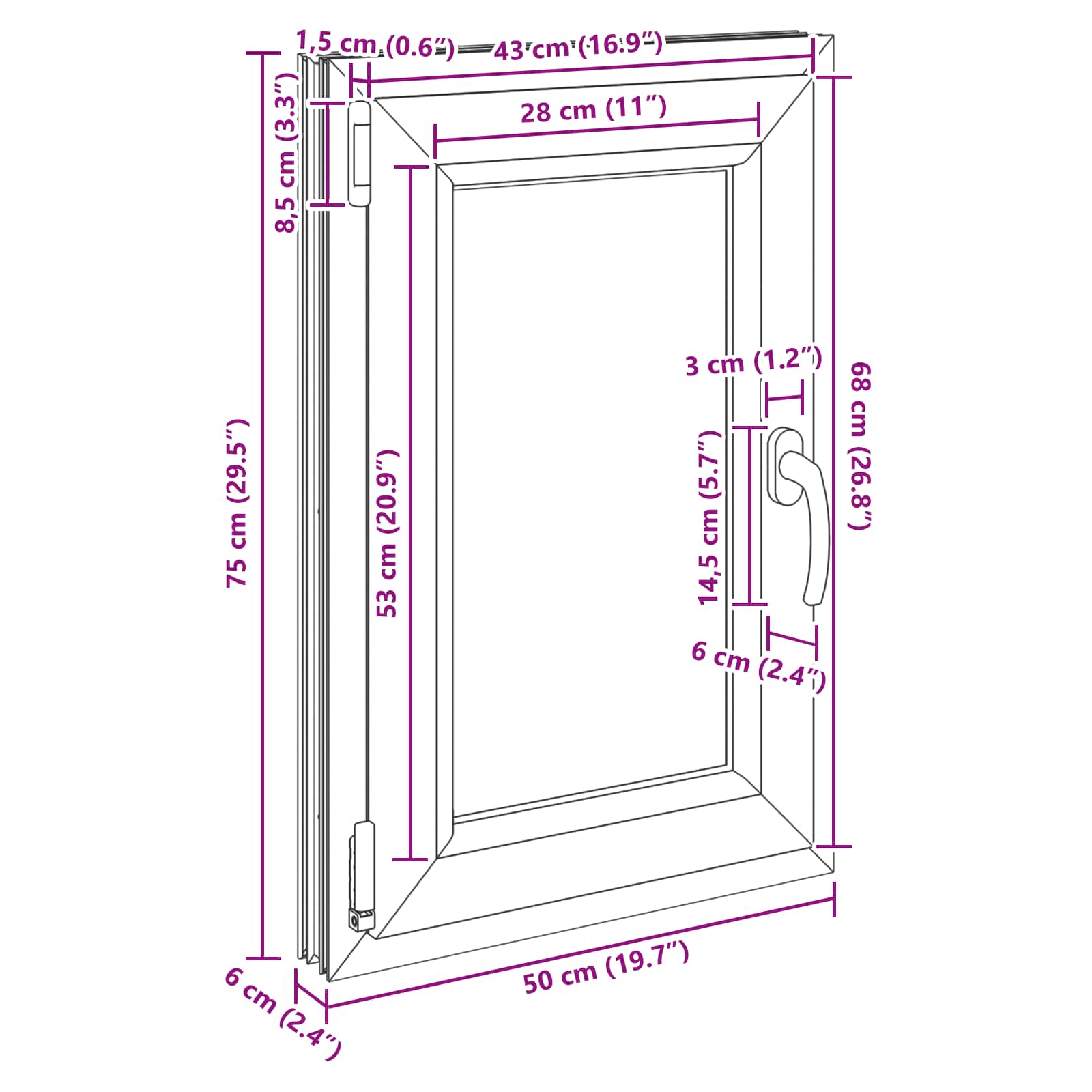Kelderraam RISOR 50 x 75 cm PVC en glas Antracietkleurig is nu te koop bij PeponiXL, paradijselijk wonen!