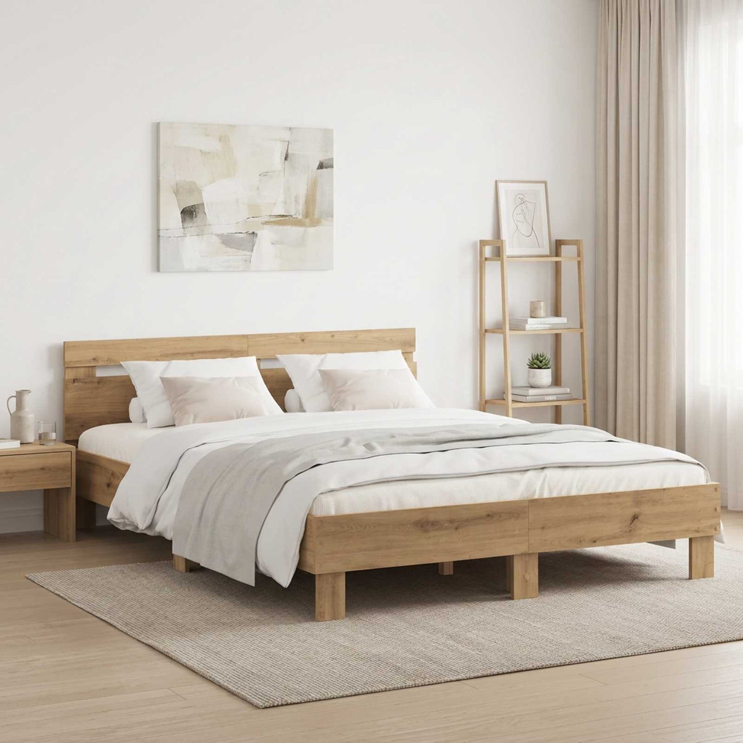 Bedframe Artisanaal eiken 140 x 190 cm Bewerkt hout