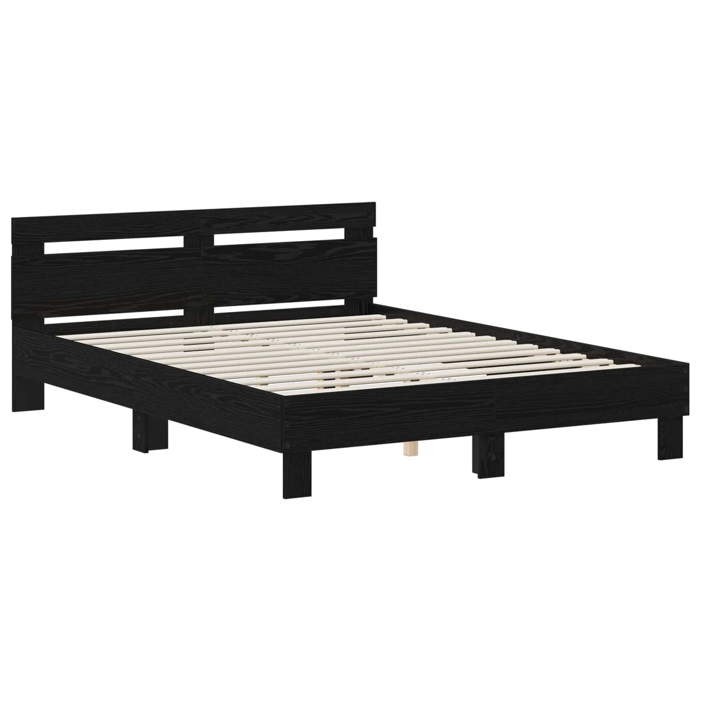 Bedframe Zwart eiken 140 x 190 cm Bewerkt hout