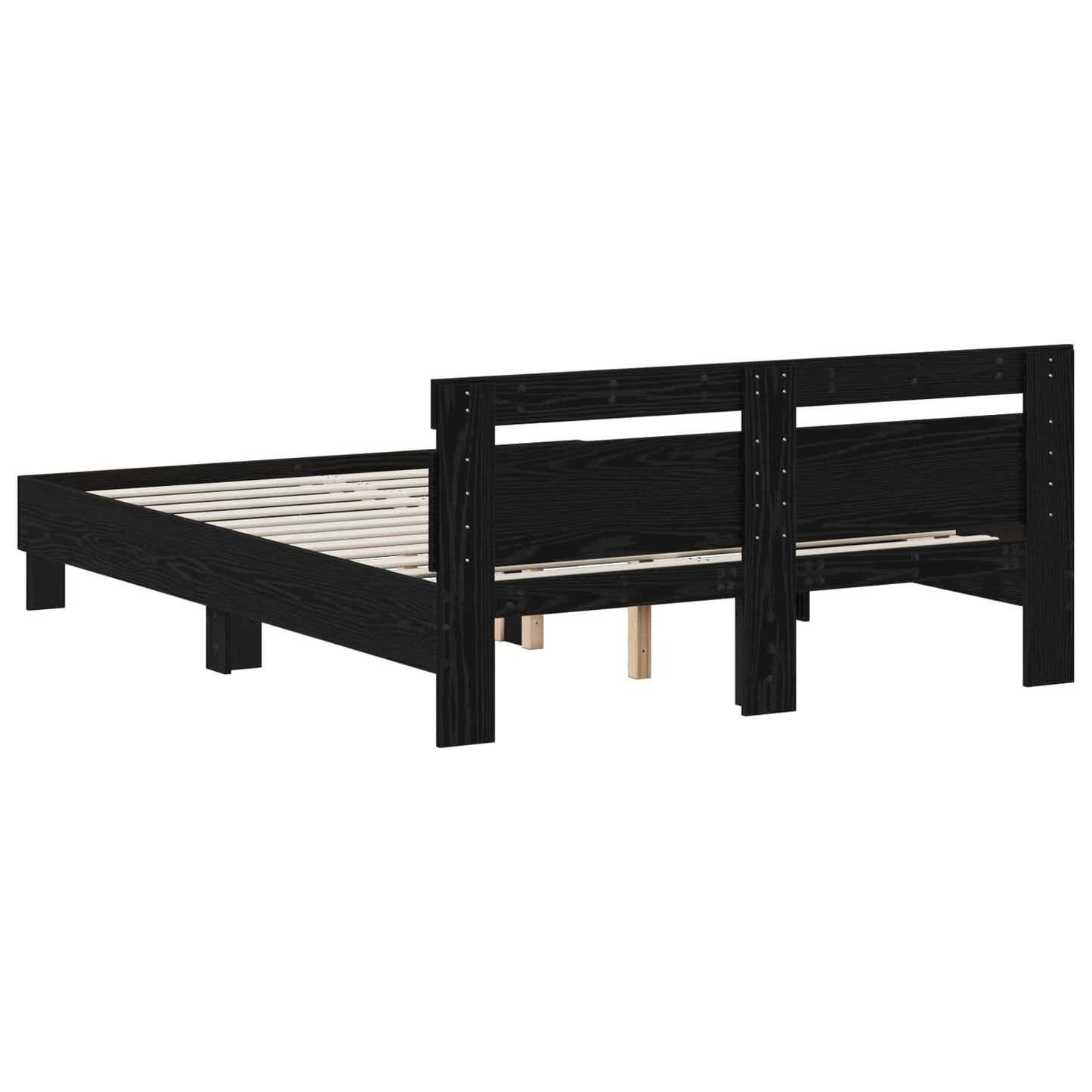 Bedframe Zwart eiken 140 x 190 cm Bewerkt hout