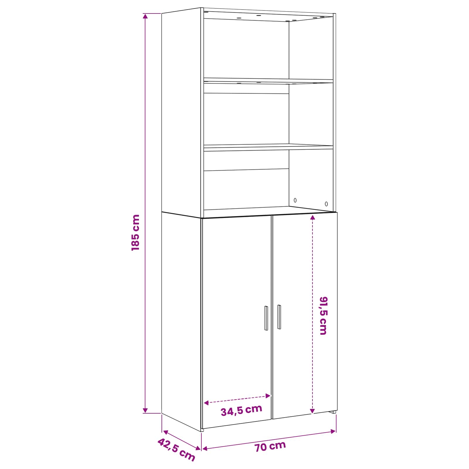 Hoge kast Zwart eiken 70 x 42,5 x 185 cm Bewerkt hout is nu te koop bij PeponiXL, paradijselijk wonen!