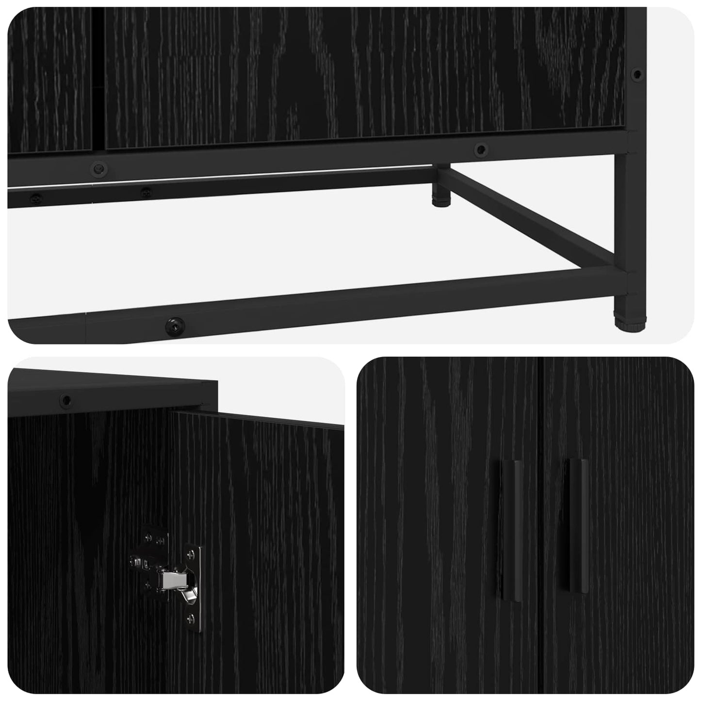 Dressoir Zwart eiken 134 x 35 x 76 cm Bewerkt hout is nu te koop bij PeponiXL, paradijselijk wonen!