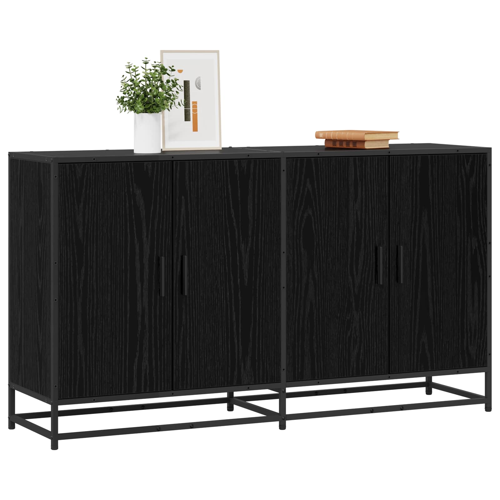 Dressoir Zwart eiken 134 x 35 x 76 cm Bewerkt hout is nu te koop bij PeponiXL, paradijselijk wonen!