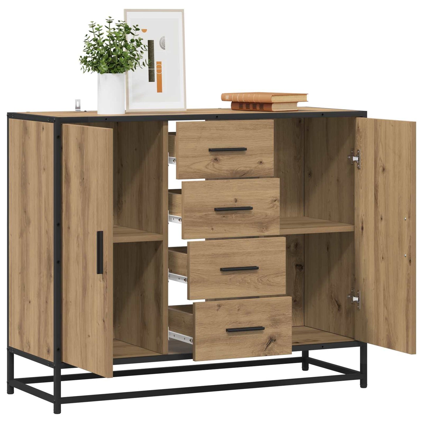 Dressoir Artisanaal eiken 92 x 35 x 76 cm Bewerkt hout is nu te koop bij PeponiXL, paradijselijk wonen!