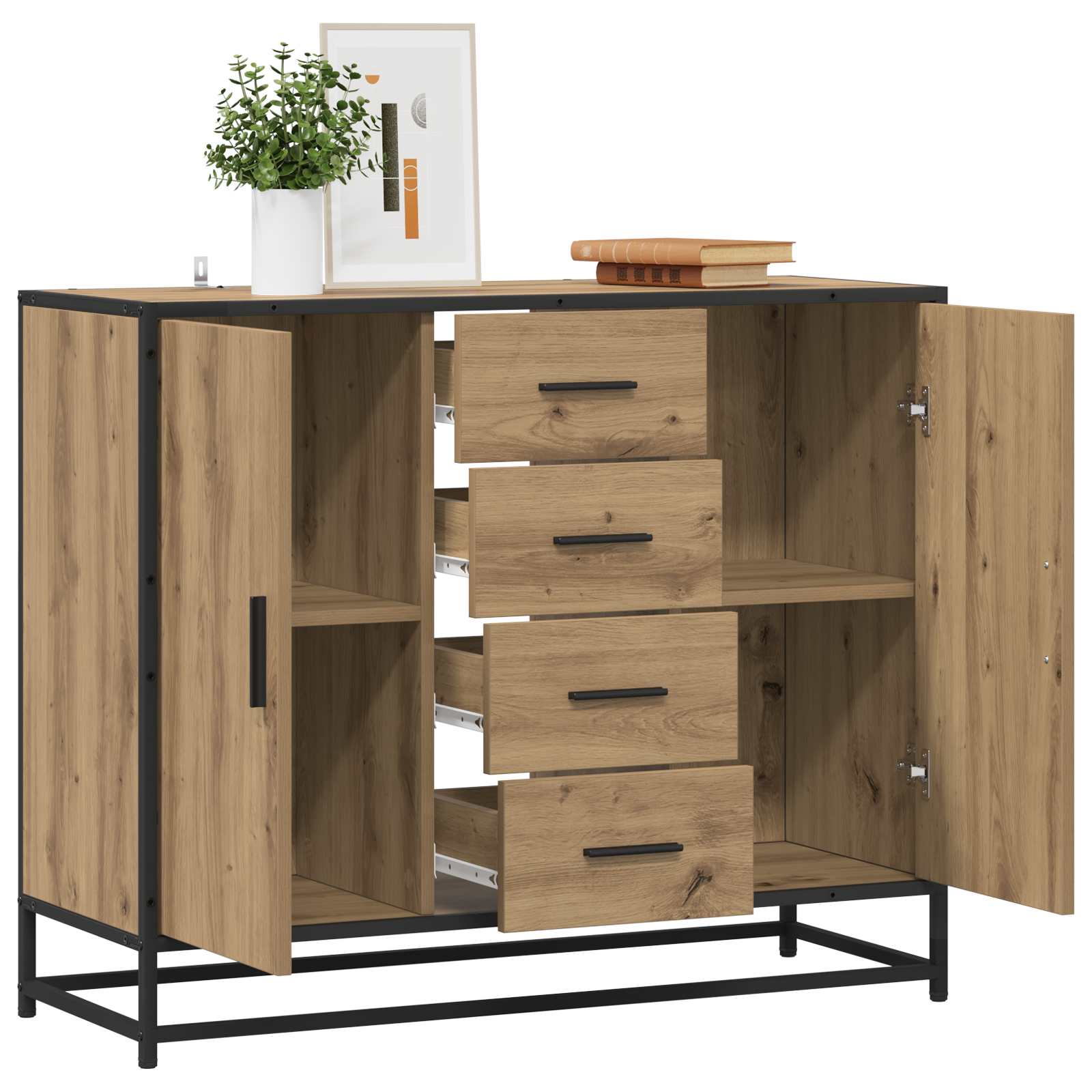 Dressoir Artisanaal eiken 92 x 35 x 76 cm Bewerkt hout is nu te koop bij PeponiXL, paradijselijk wonen!