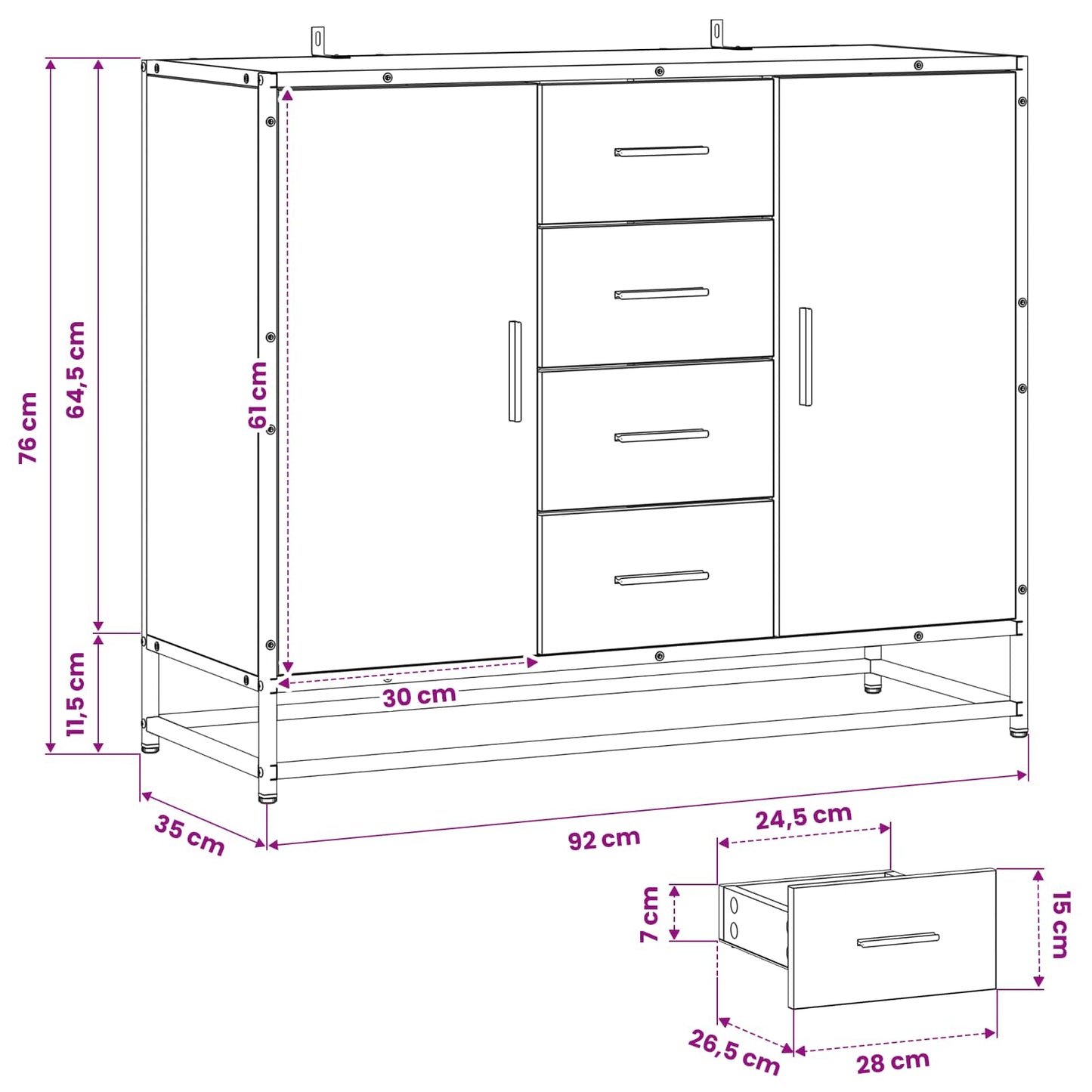 Dressoir Artisanaal eiken 92 x 35 x 76 cm Bewerkt hout is nu te koop bij PeponiXL, paradijselijk wonen!