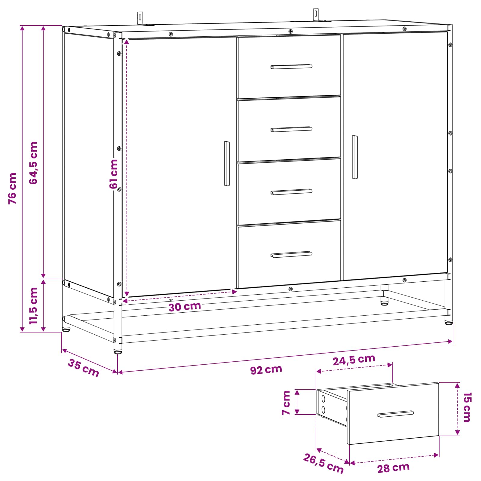 Dressoir Artisanaal eiken 92 x 35 x 76 cm Bewerkt hout is nu te koop bij PeponiXL, paradijselijk wonen!