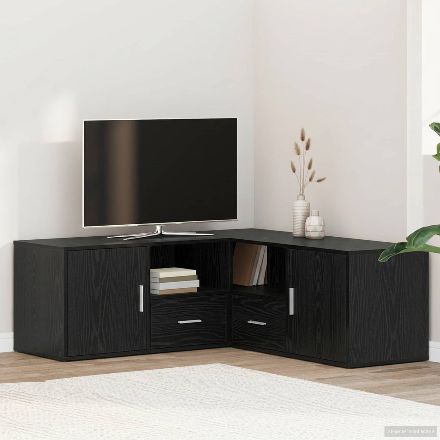 Hoekkast met lade Zwart eiken 200 x 40 x 45 cm Bewerkt hout