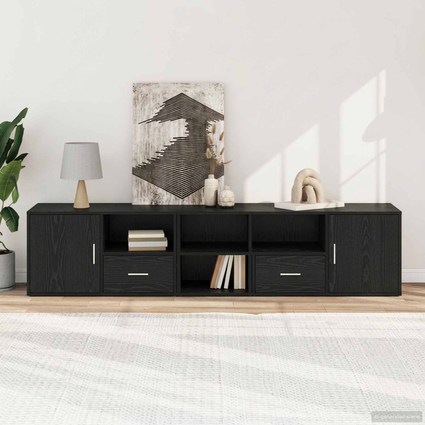 Hoekkast met lade Zwart eiken 200 x 40 x 45 cm Bewerkt hout