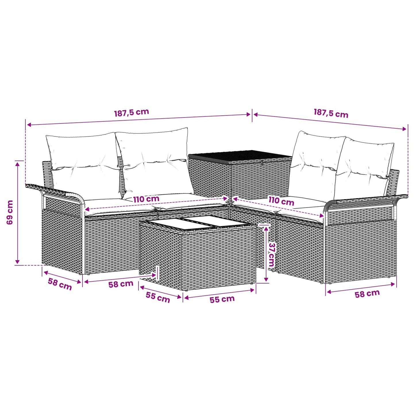 Bankstel 6 pcs 4-Aantal zitplaatsen Zwart en Cream Wit is nu te koop bij PeponiXL, paradijselijk wonen!