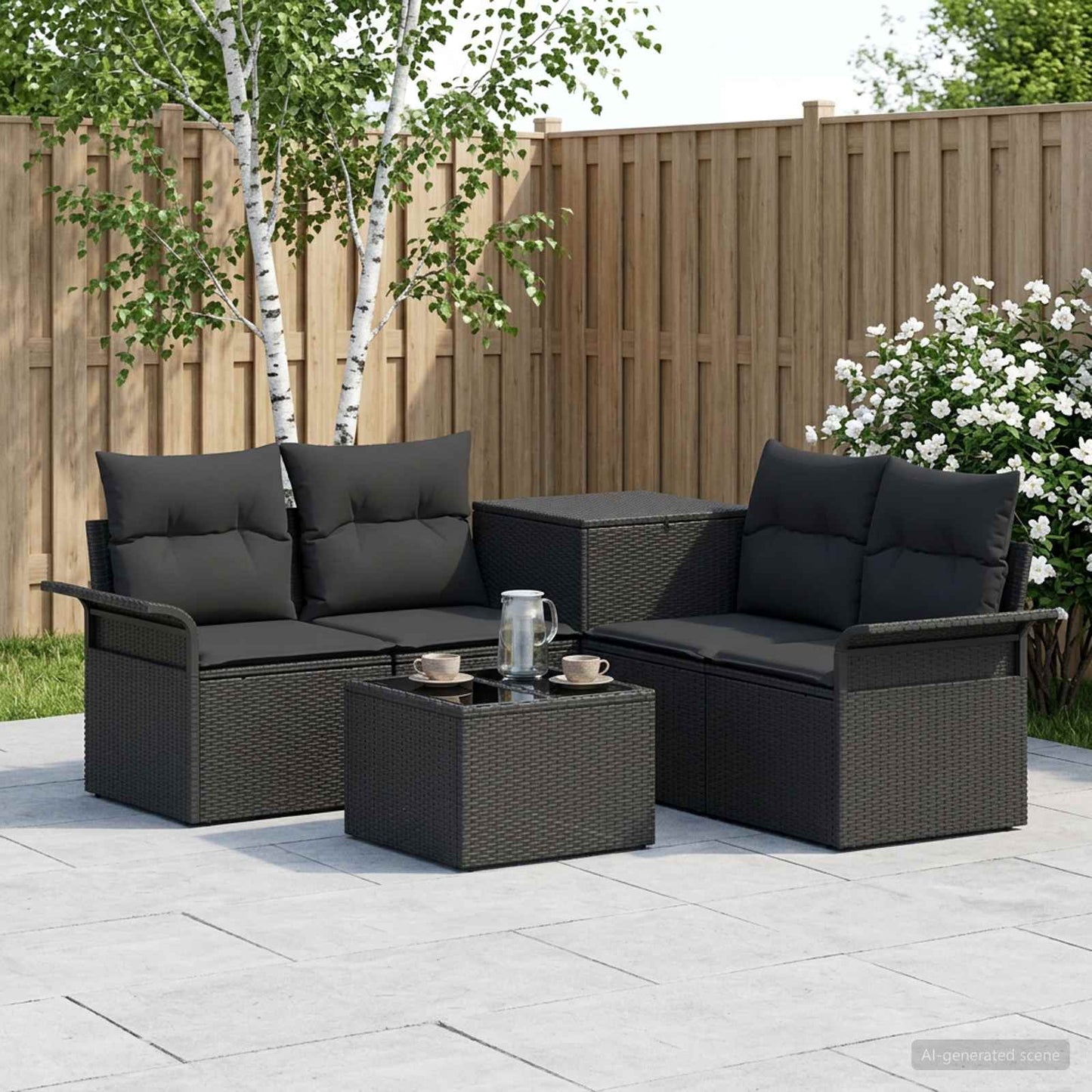 Bankstel 6 pcs 4-Aantal zitplaatsen Zwart Poly Rattan en Staal is nu te koop bij PeponiXL, paradijselijk wonen!