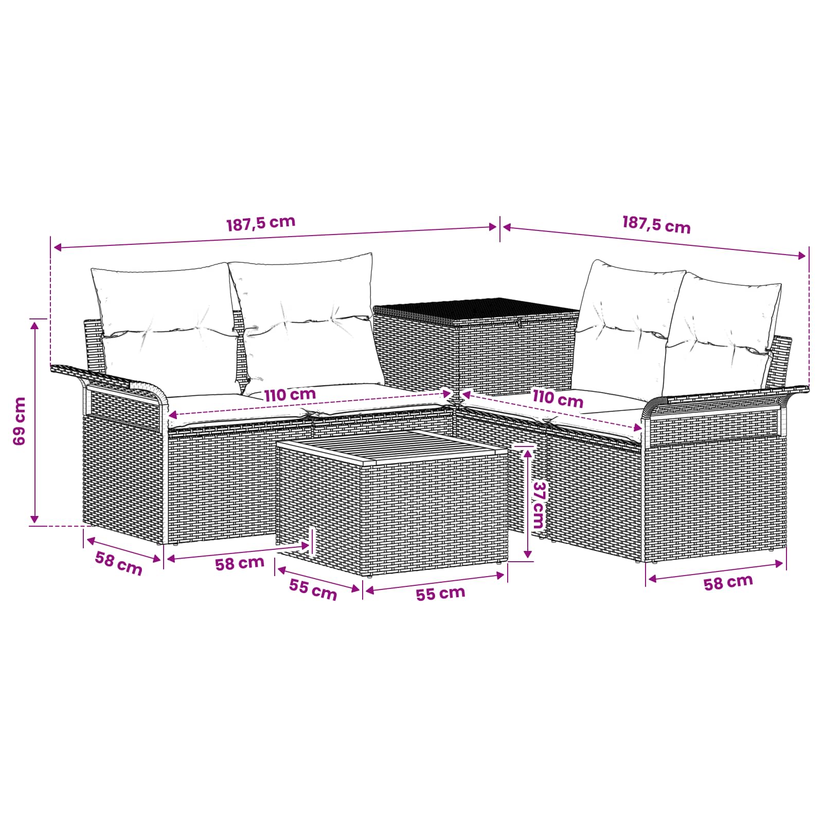 Bankstel 6 pcs 4-Aantal zitplaatsen Zwart Poly Rattan en Staal is nu te koop bij PeponiXL, paradijselijk wonen!