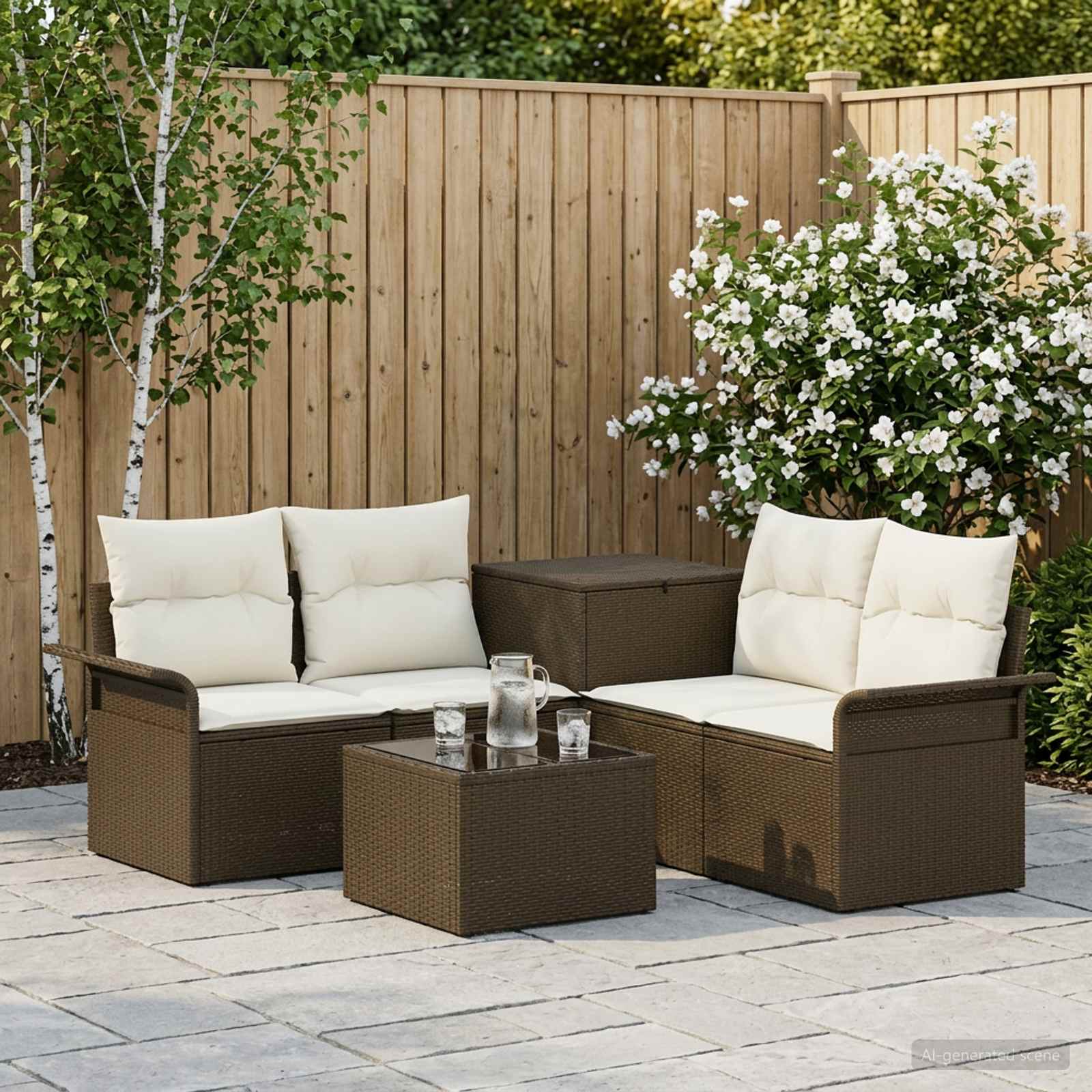 Bankstel 6 pcs 4-Aantal zitplaatsen Bruin en Crème Wit is nu te koop bij PeponiXL, paradijselijk wonen!