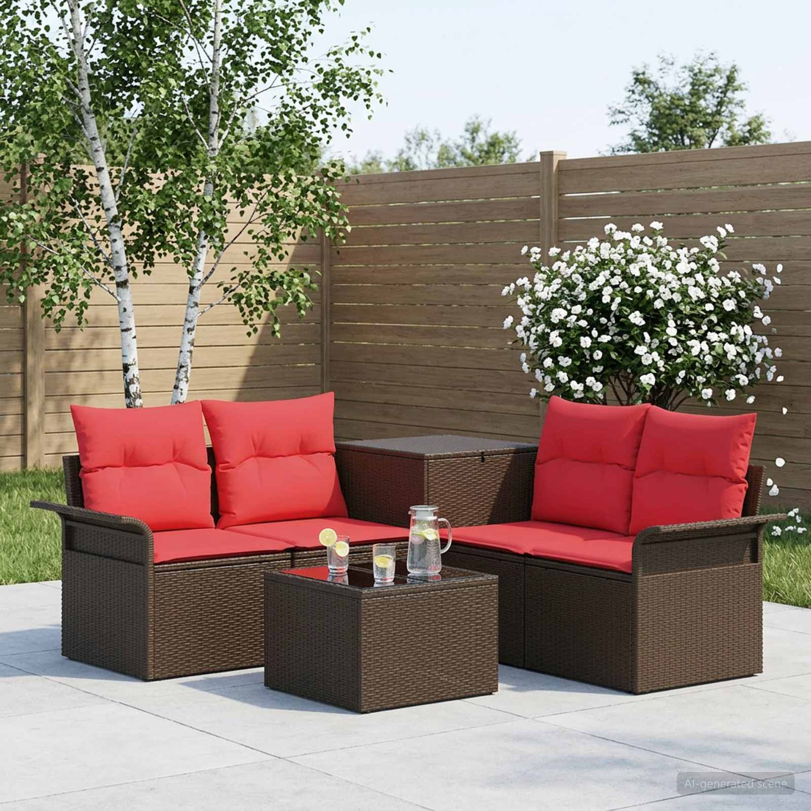 Bankstel 6 pcs 4-Aantal zitplaatsen Bruin en Rood is nu te koop bij PeponiXL, paradijselijk wonen!