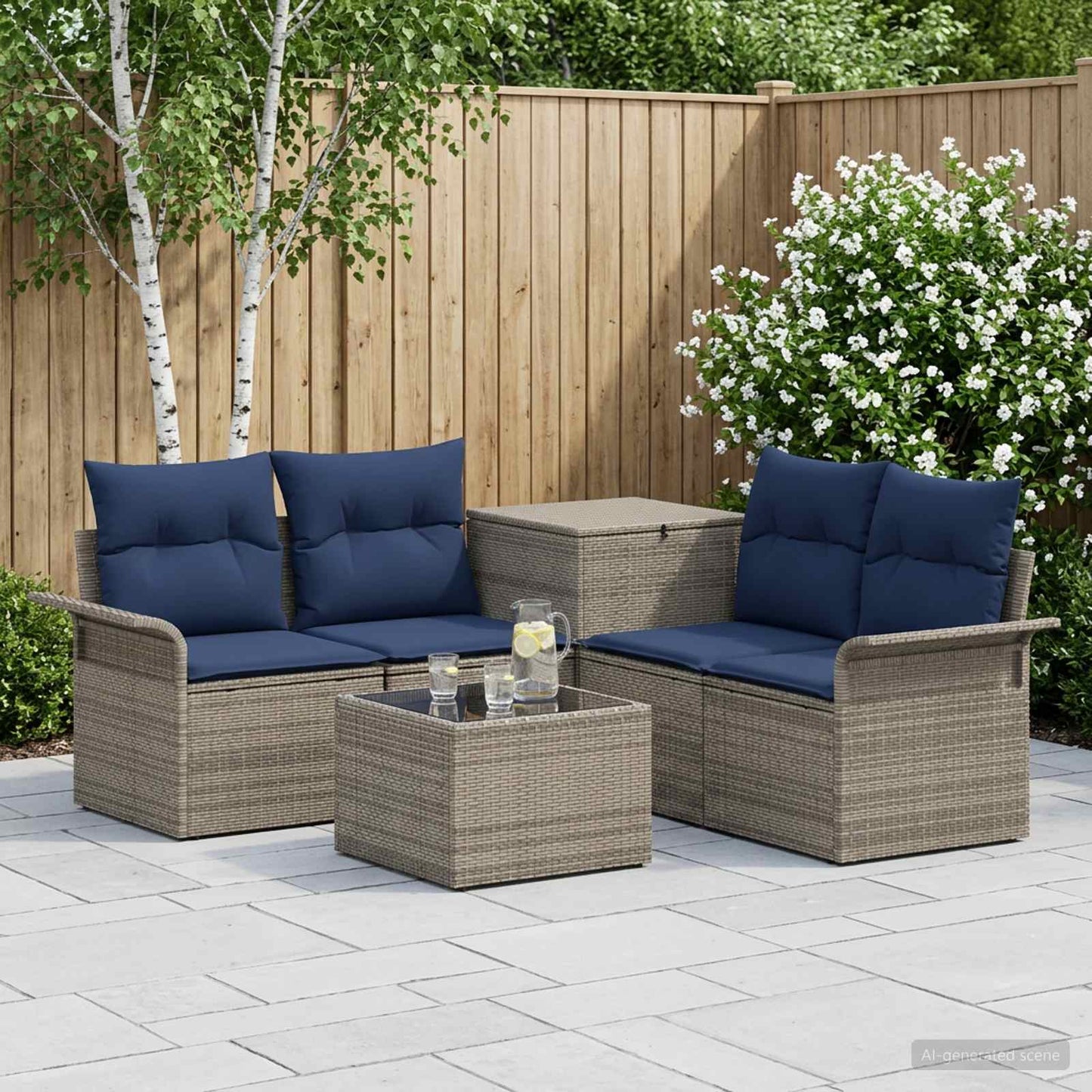 Bankstel 6 pcs 4-Aantal zitplaatsen Grijs en Marineblauw is nu te koop bij PeponiXL, paradijselijk wonen!