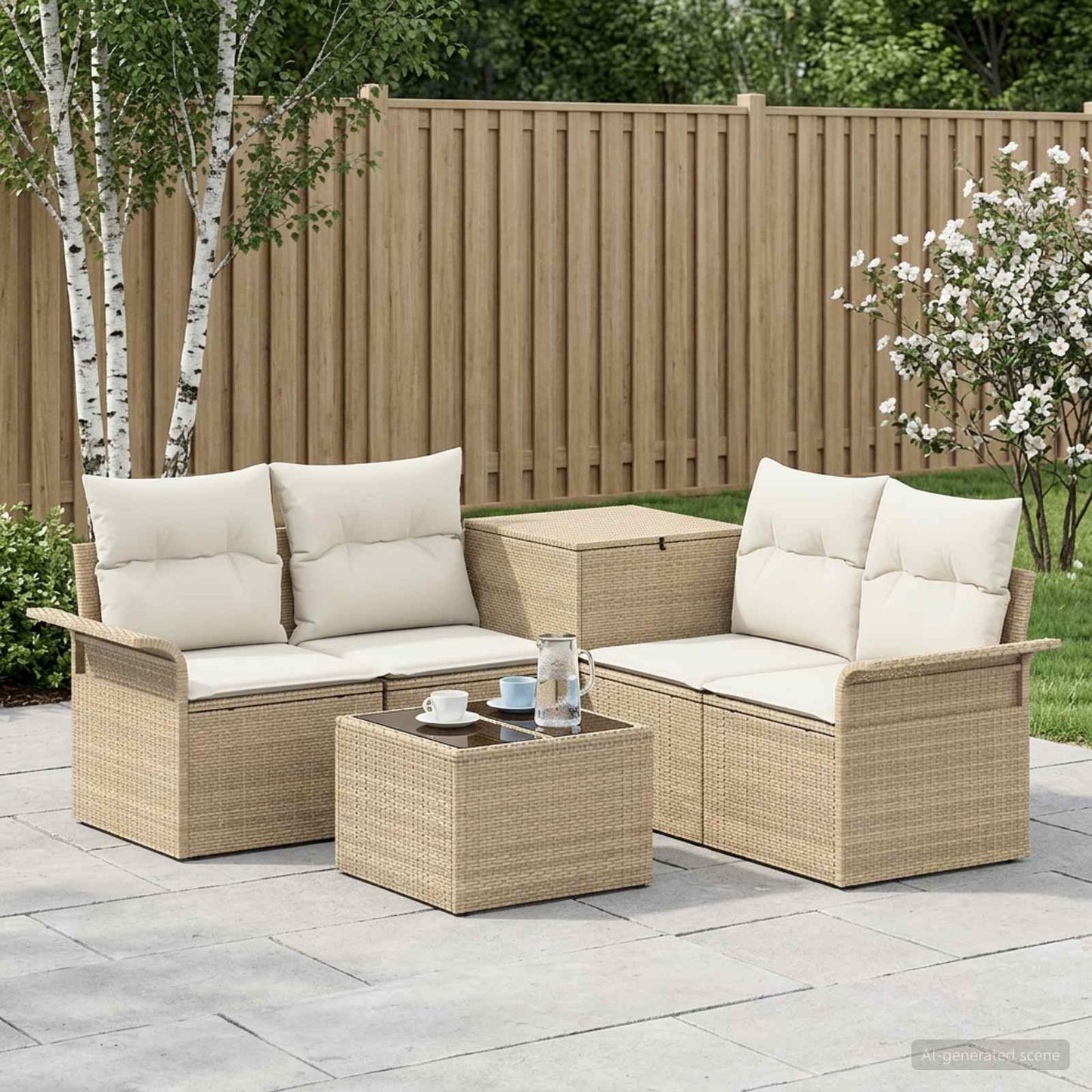 Bankstel 6 pcs 4-Aantal zitplaatsen Beige en Crème Wit is nu te koop bij PeponiXL, paradijselijk wonen!