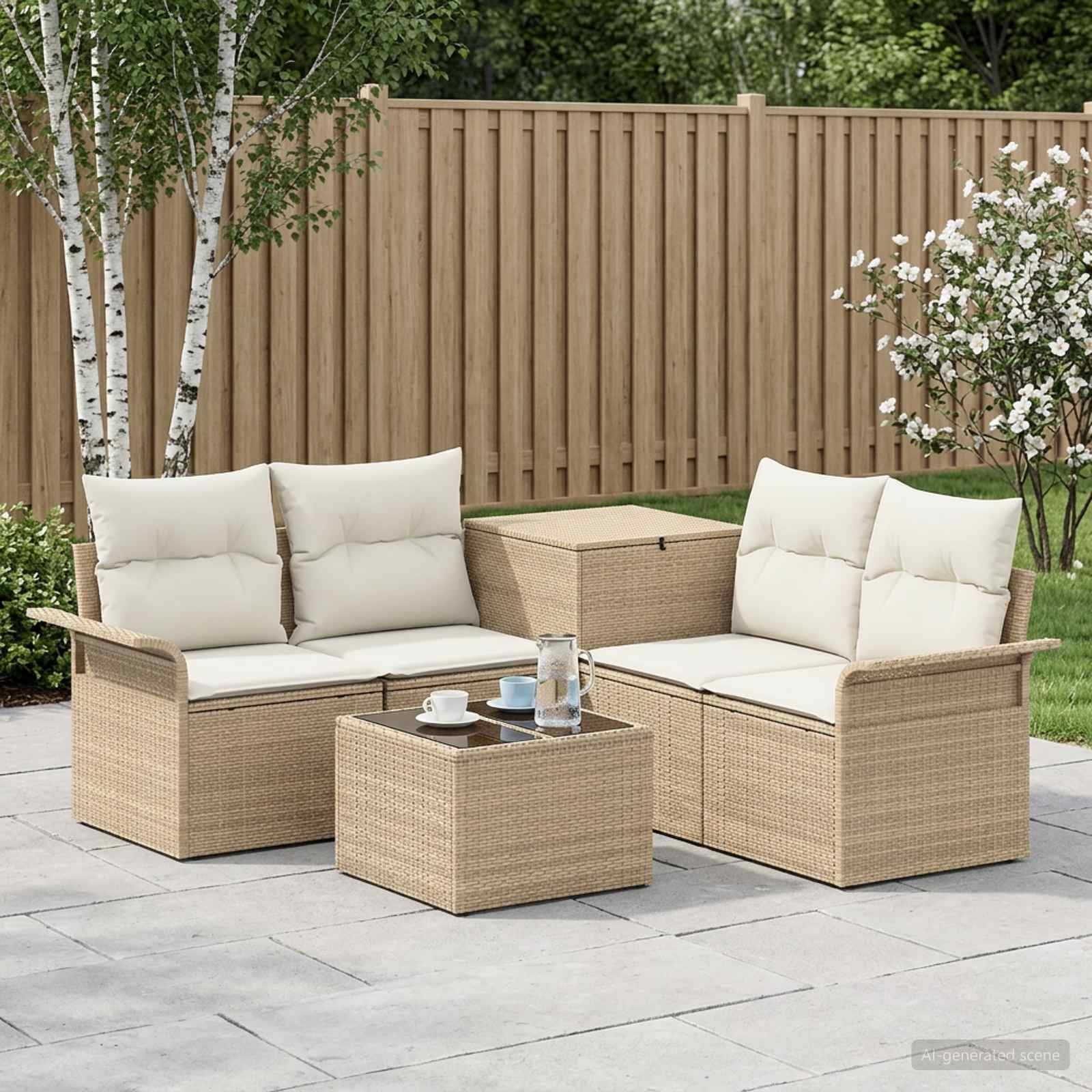 Bankstel 6 pcs 4-Aantal zitplaatsen Beige en Crème Wit is nu te koop bij PeponiXL, paradijselijk wonen!