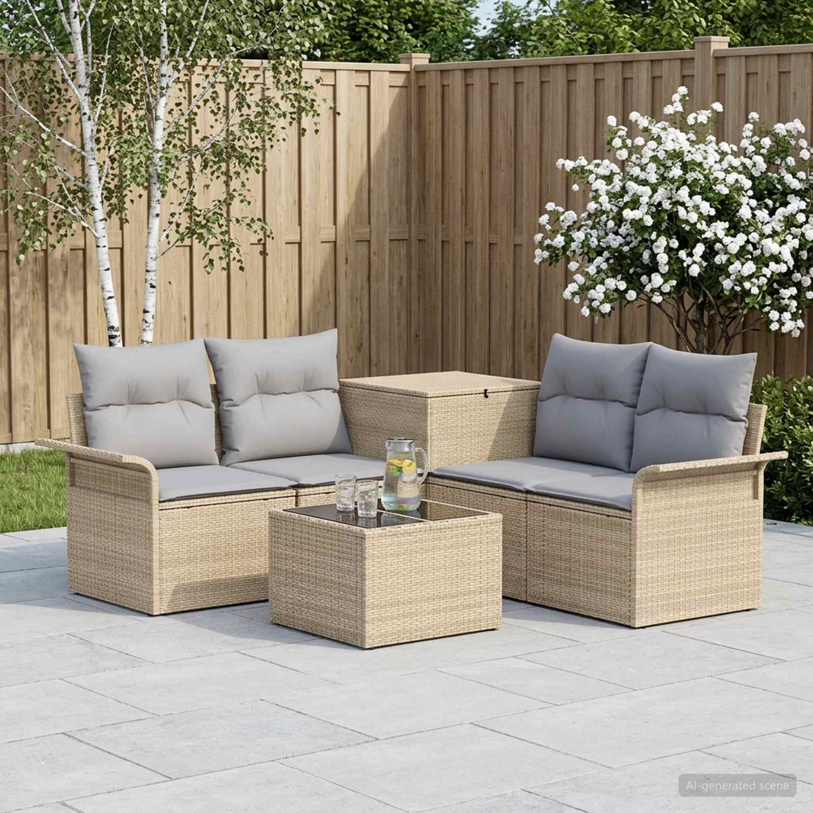 Bankstel 6 pcs 4-Aantal zitplaatsen Beige en Licht Grijs is nu te koop bij PeponiXL, paradijselijk wonen!