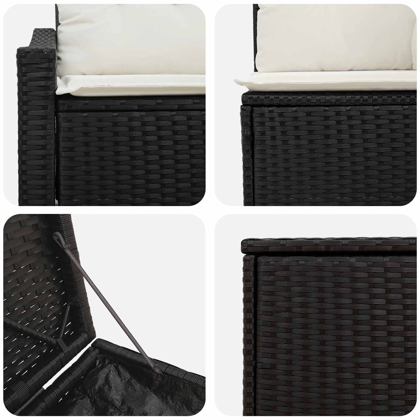 Bankstel 7 pcs Zwart en Cream Wit Poly Rattan en Staal is nu te koop bij PeponiXL, paradijselijk wonen!