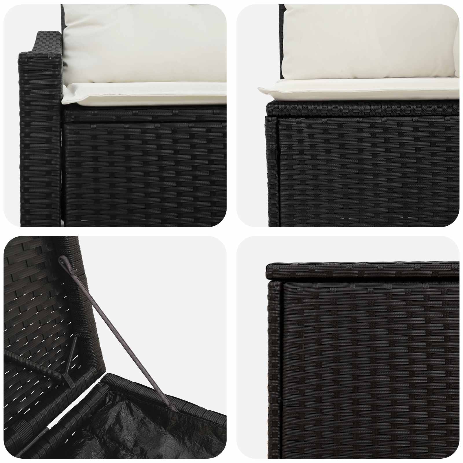 Bankstel 7 pcs Zwart en Cream Wit Poly Rattan en Staal is nu te koop bij PeponiXL, paradijselijk wonen!