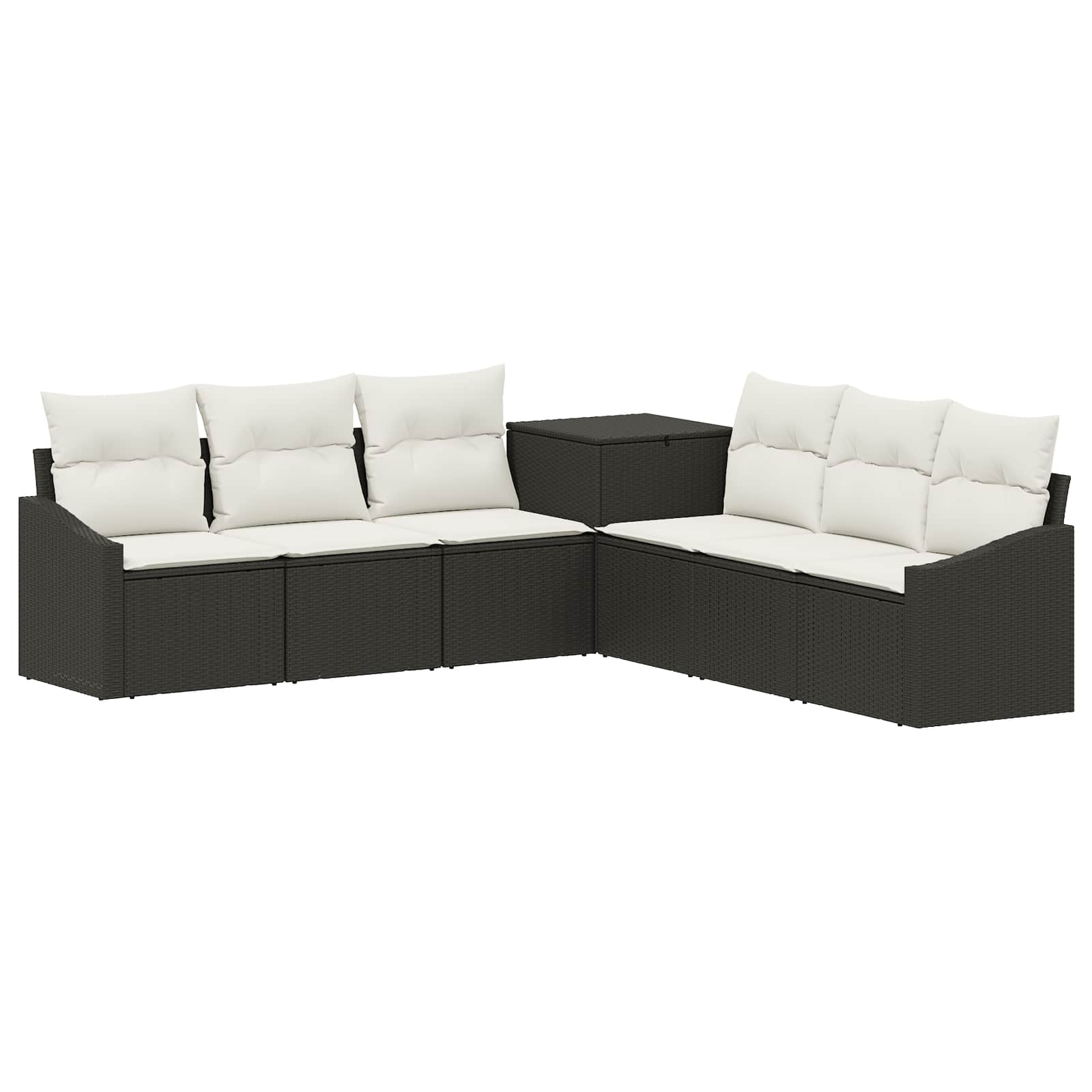 Bankstel 7 pcs Zwart en Cream Wit Poly Rattan en Staal is nu te koop bij PeponiXL, paradijselijk wonen!