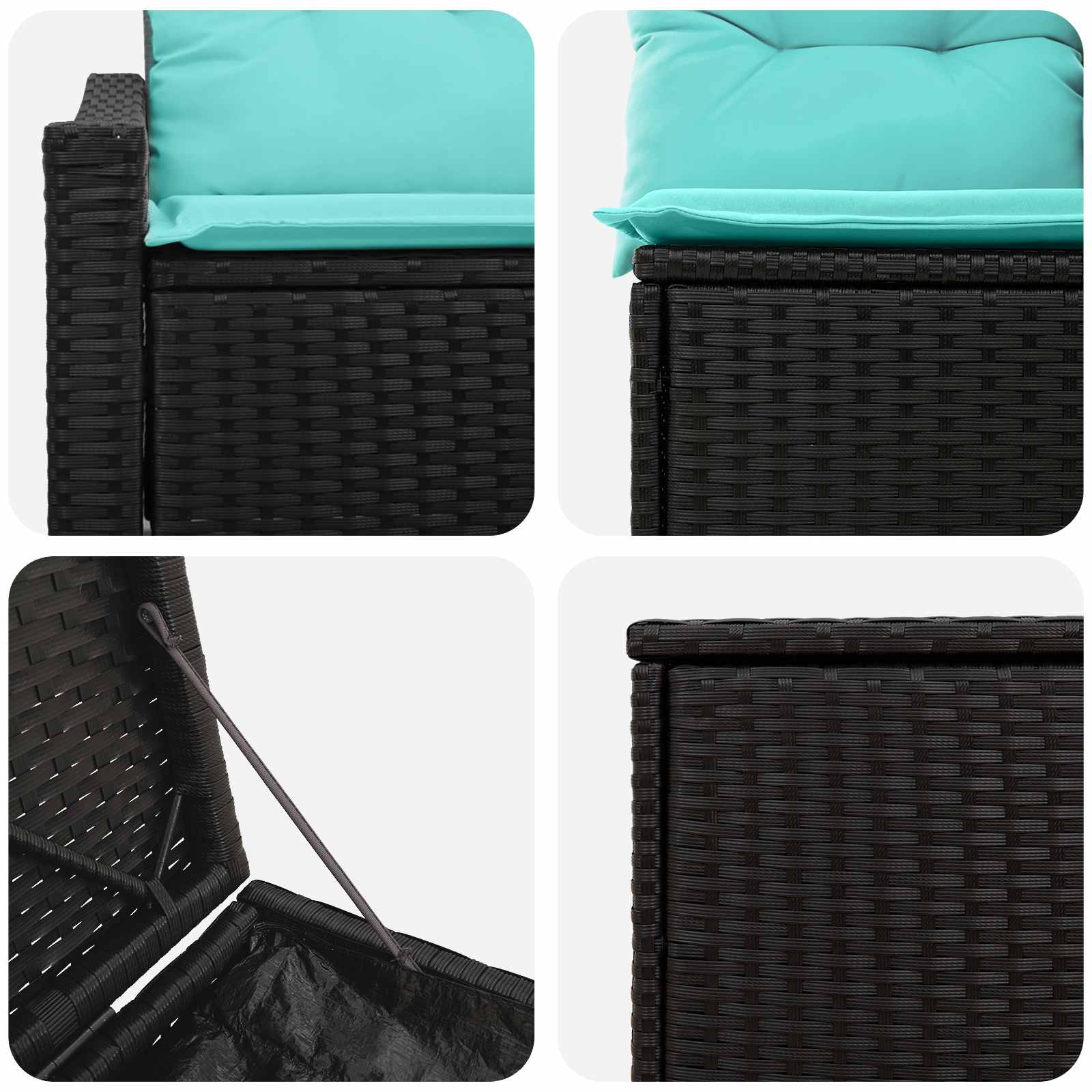 Bankstel 7 pcs Zwart en Blauw Poly Rattan en Staal is nu te koop bij PeponiXL, paradijselijk wonen!