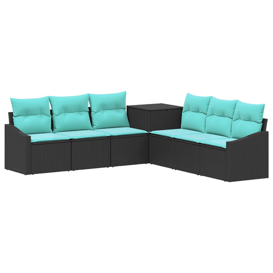 Bankstel 7 pcs Zwart en Blauw Poly Rattan en Staal is nu te koop bij PeponiXL, paradijselijk wonen!