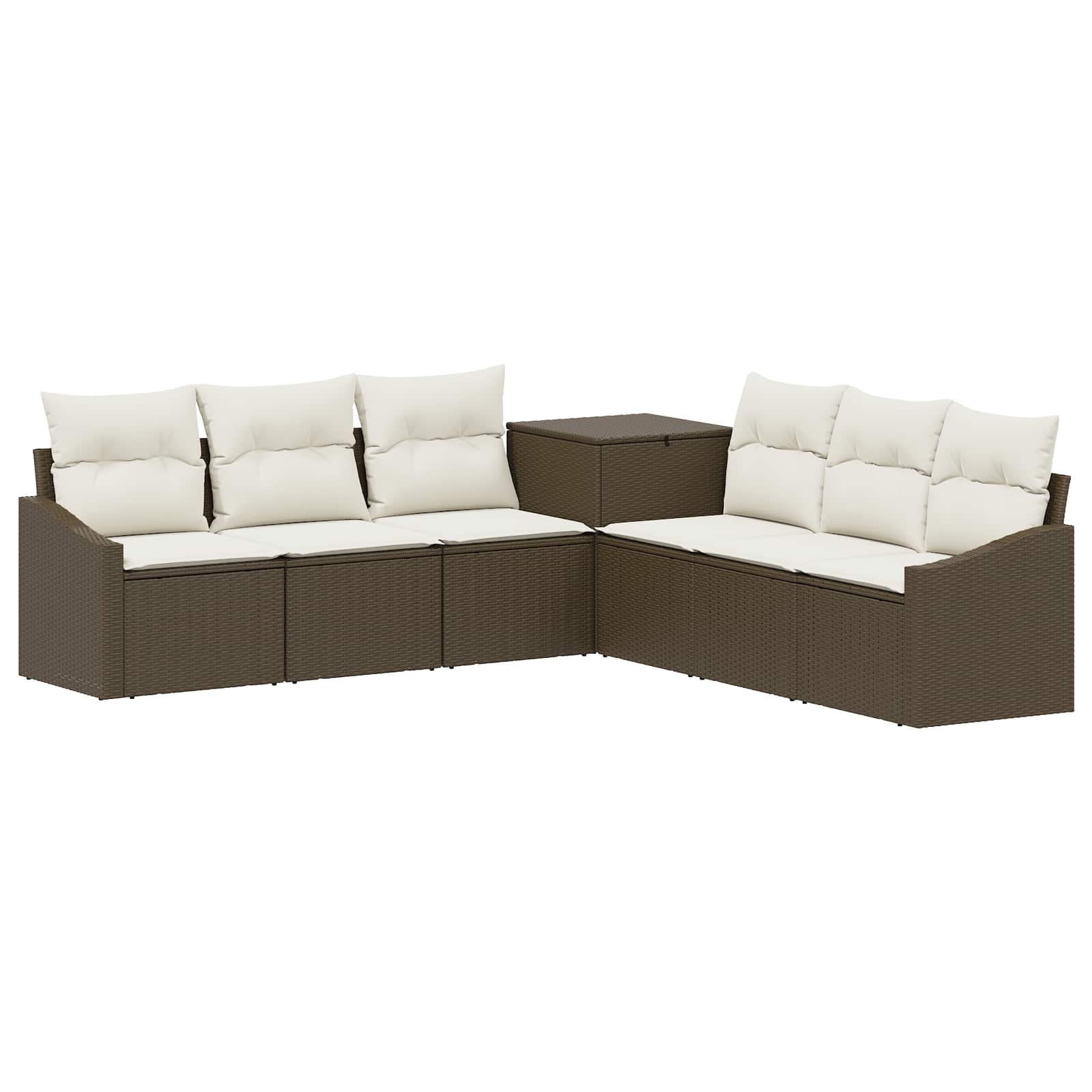 Bankstel 7 pcs Bruin en Crème Wit Poly Rattan en Staal is nu te koop bij PeponiXL, paradijselijk wonen!