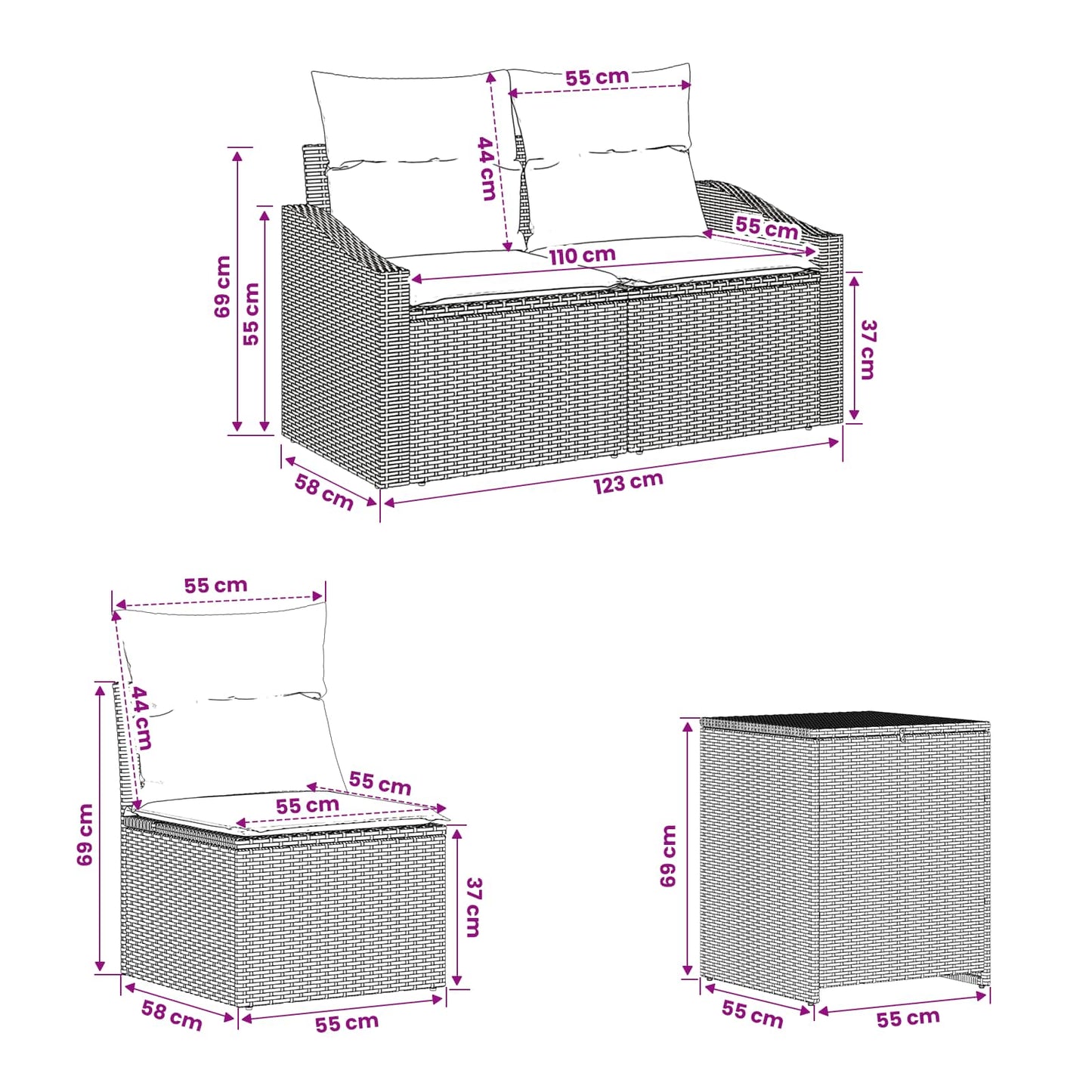 Bankstel 7 pcs Bruin en Crème Wit Poly Rattan en Staal is nu te koop bij PeponiXL, paradijselijk wonen!