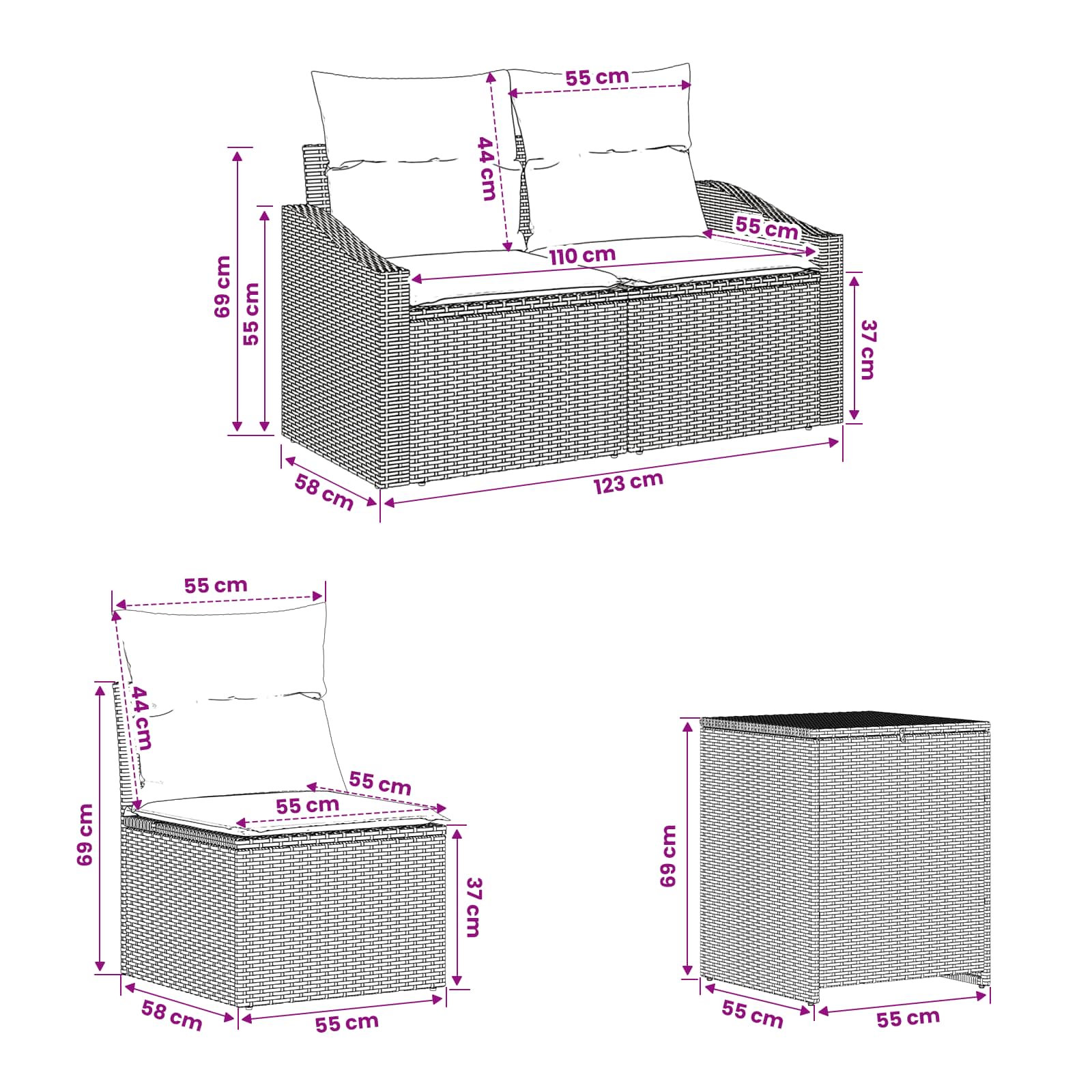 Bankstel 7 pcs Beige en Licht Grijs Poly Rattan en Staal is nu te koop bij PeponiXL, paradijselijk wonen!