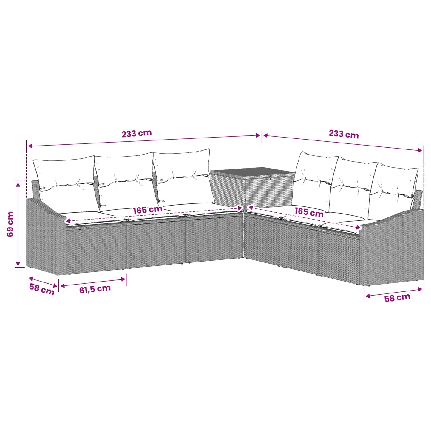 Bankstel 7 pcs Licht Grijs en Donker Grijs Poly Rattan en Staal is nu te koop bij PeponiXL, paradijselijk wonen!