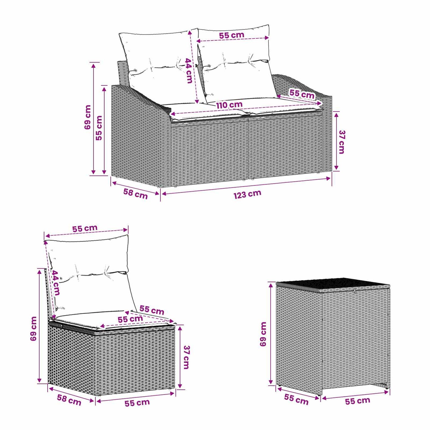 Bankstel 7 pcs Licht Grijs en Donker Grijs Poly Rattan en Staal is nu te koop bij PeponiXL, paradijselijk wonen!