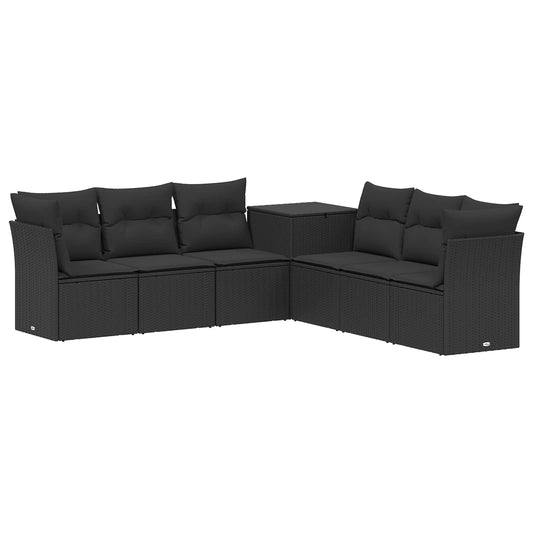 Bankstel 7 pcs Zwart Poly Rattan en Staal is nu te koop bij PeponiXL, paradijselijk wonen!