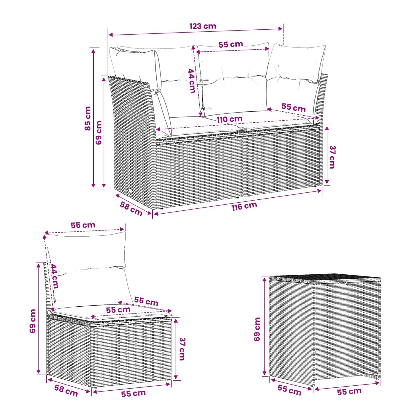Bankstel 7 pcs Zwart Poly Rattan en Staal is nu te koop bij PeponiXL, paradijselijk wonen!