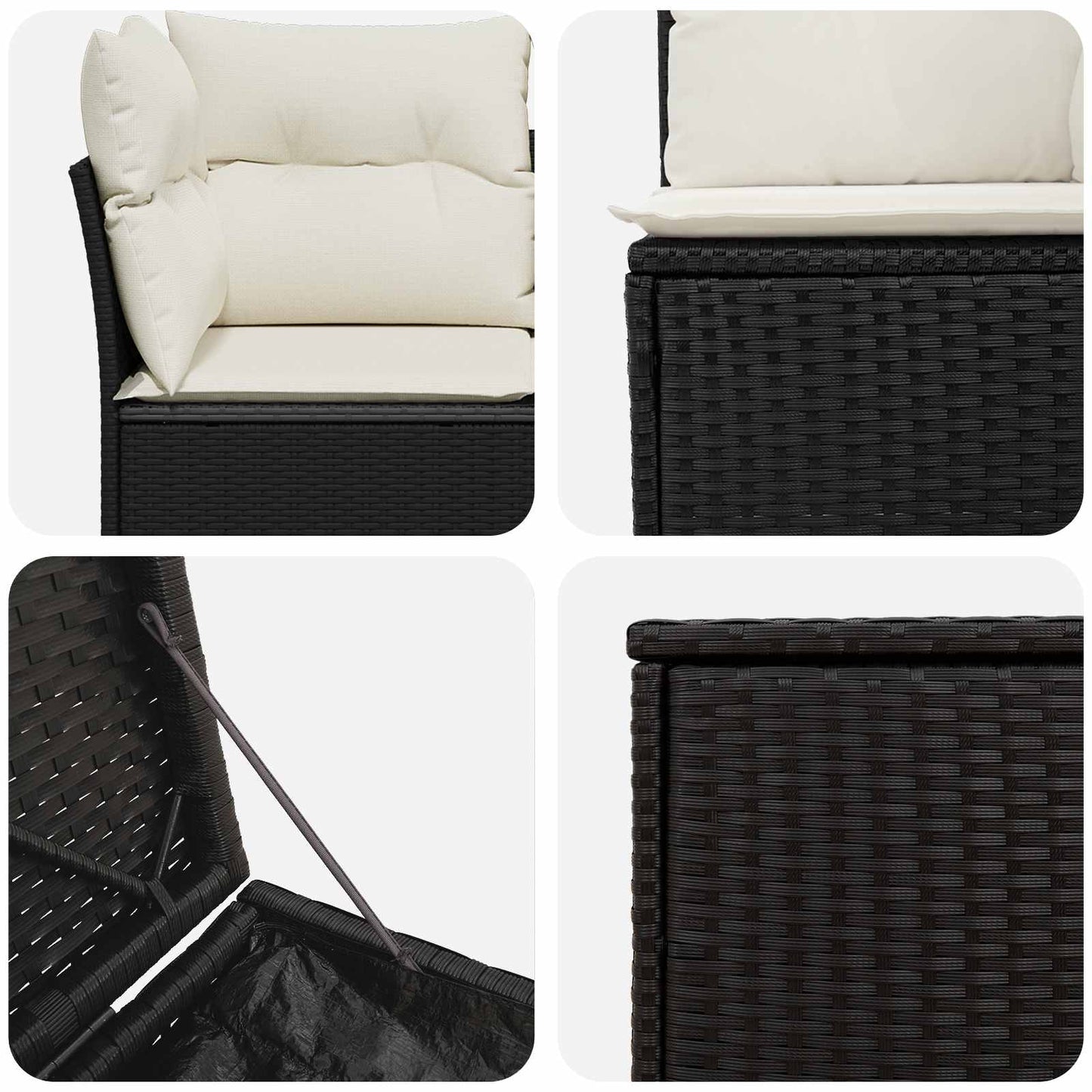 Bankstel 7 pcs Zwart en Cream Wit Poly Rattan en Staal is nu te koop bij PeponiXL, paradijselijk wonen!