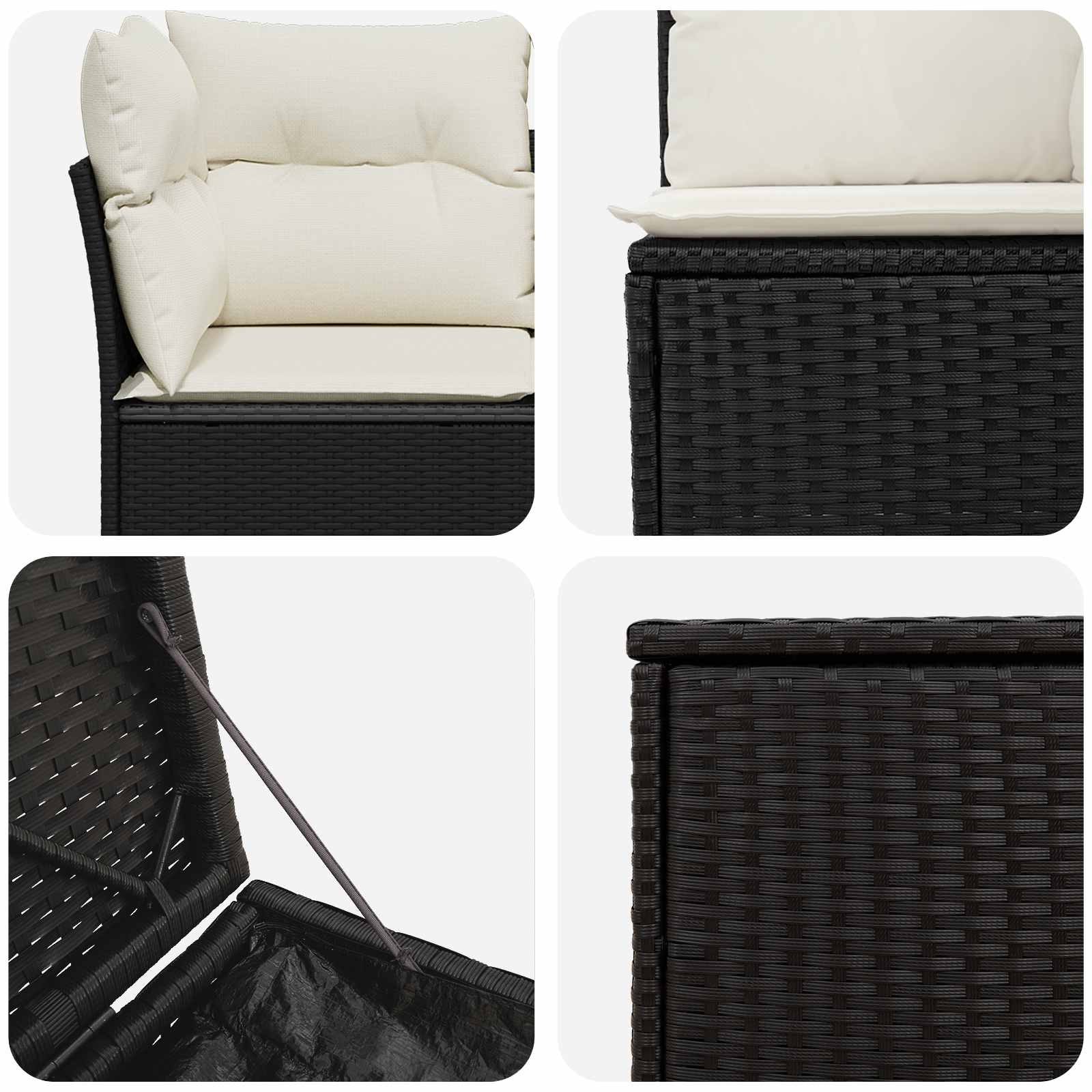 Bankstel 7 pcs Zwart en Cream Wit Poly Rattan en Staal is nu te koop bij PeponiXL, paradijselijk wonen!