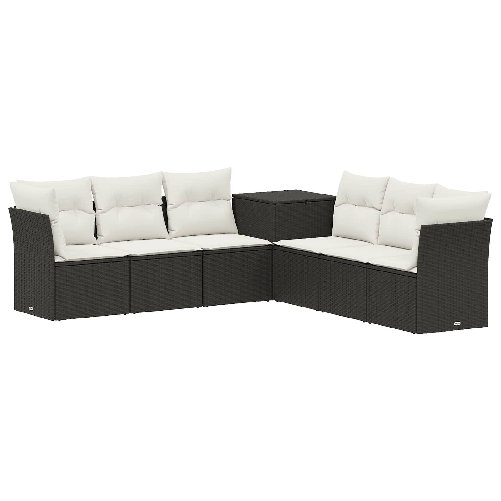 Bankstel 7 pcs Zwart en Cream Wit Poly Rattan en Staal is nu te koop bij PeponiXL, paradijselijk wonen!