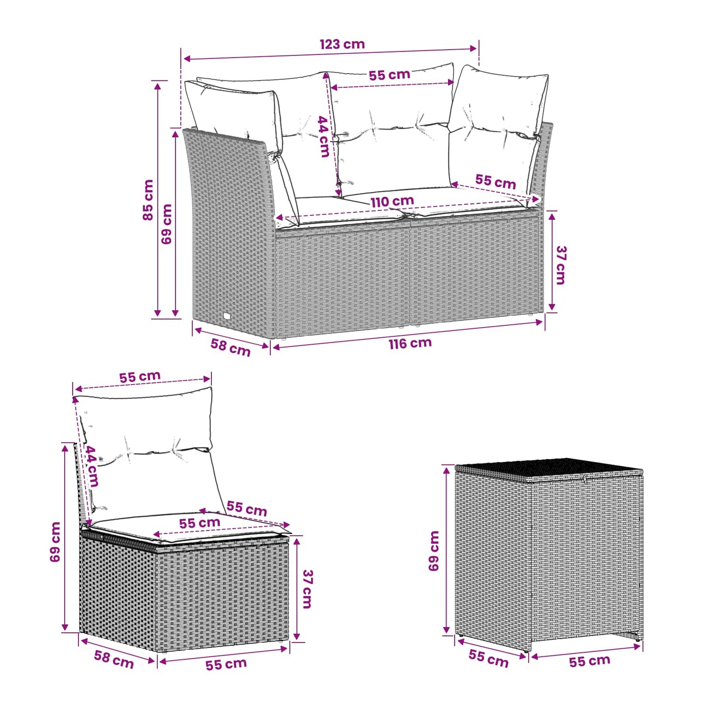 Bankstel 7 pcs Licht Grijs en Donker Grijs Poly Rattan en Staal is nu te koop bij PeponiXL, paradijselijk wonen!