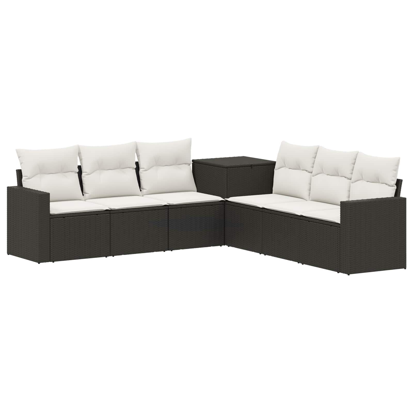 Bankstel 7 pcs Zwart en Cream Wit Poly Rattan en Staal is nu te koop bij PeponiXL, paradijselijk wonen!
