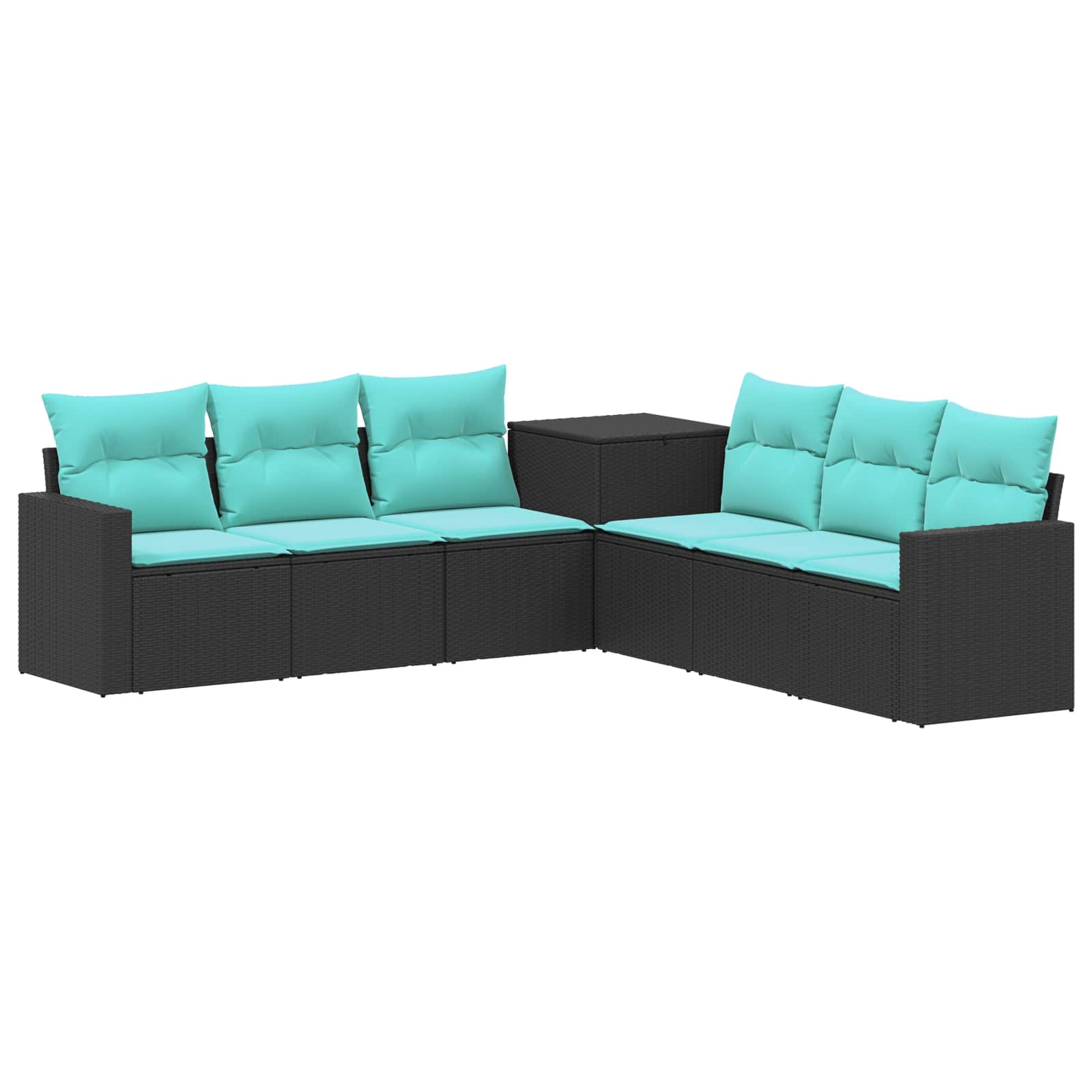 Bankstel 7 pcs Zwart en Blauw Poly Rattan en Staal is nu te koop bij PeponiXL, paradijselijk wonen!